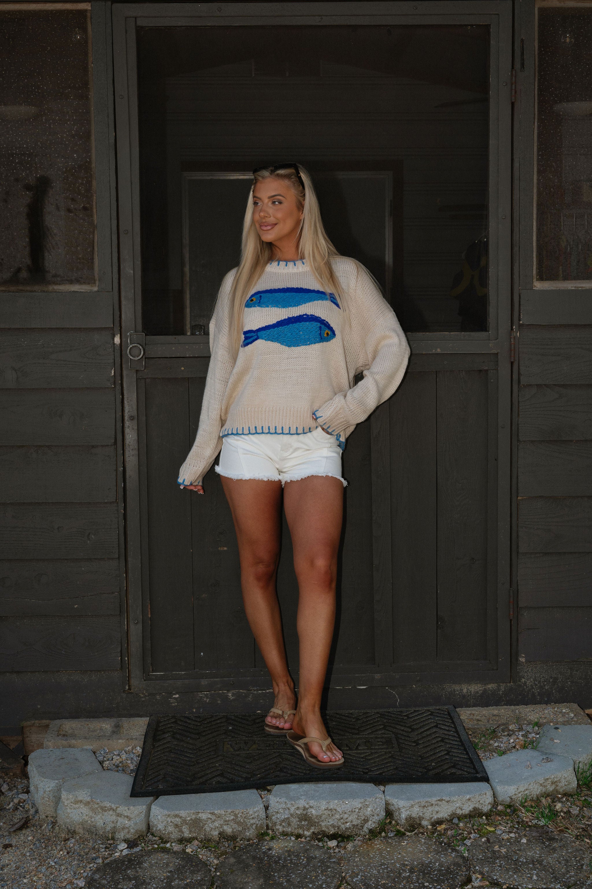 Knitted Fish Sweater-Cream