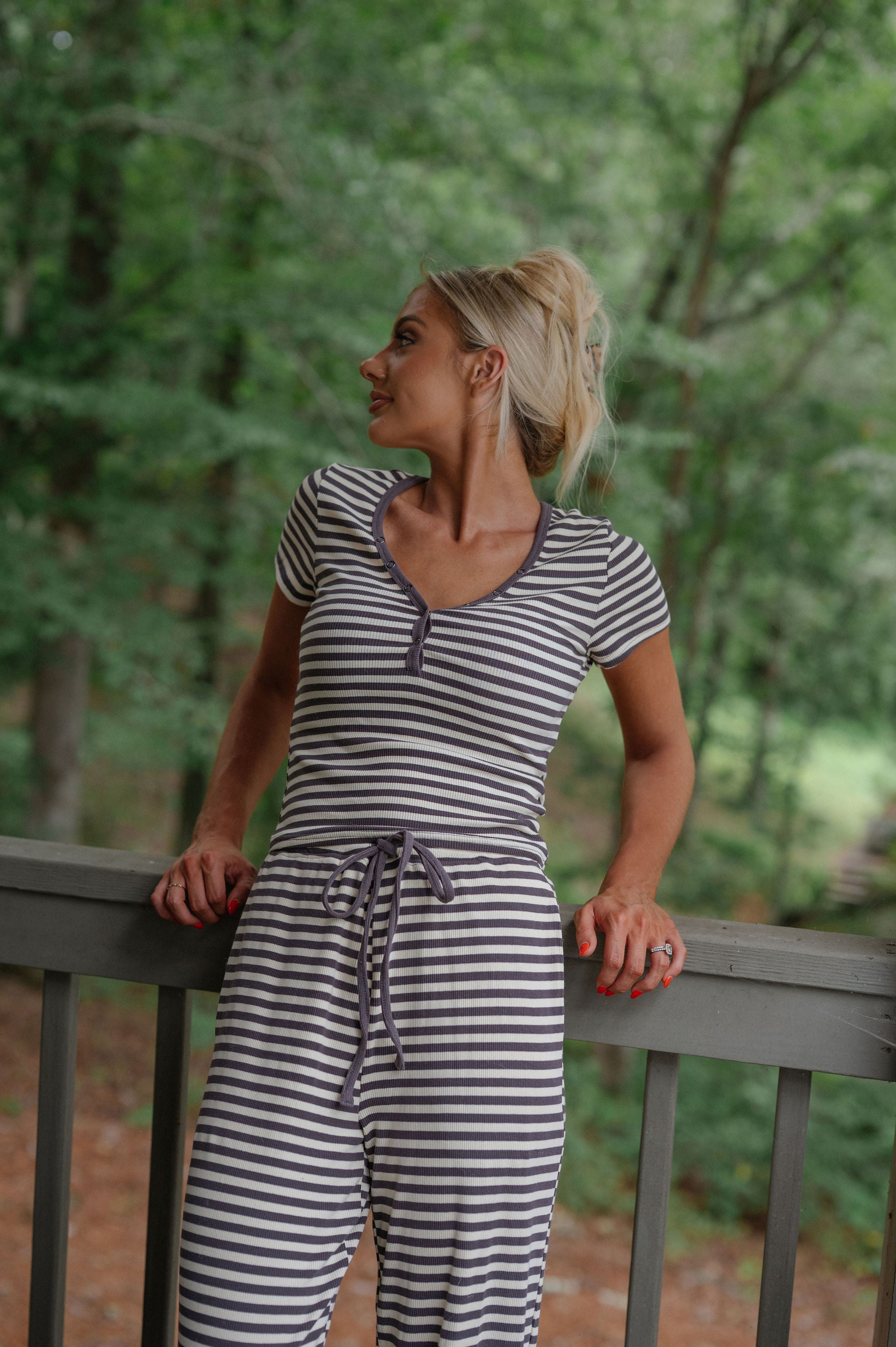Samson Striped Pants Set-Charcoal