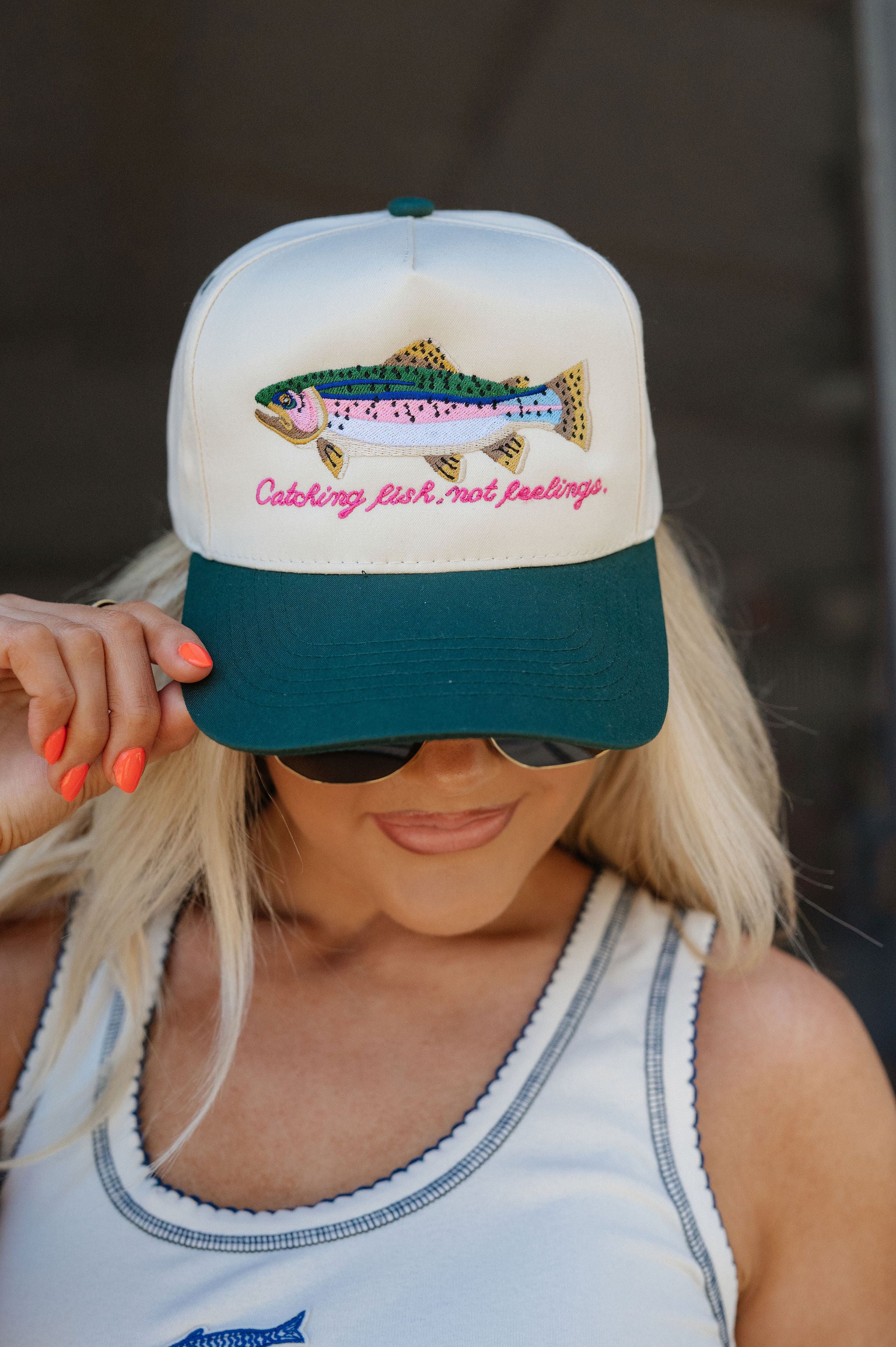 Catching Fish Not Feelings Trucker Hat-Cream