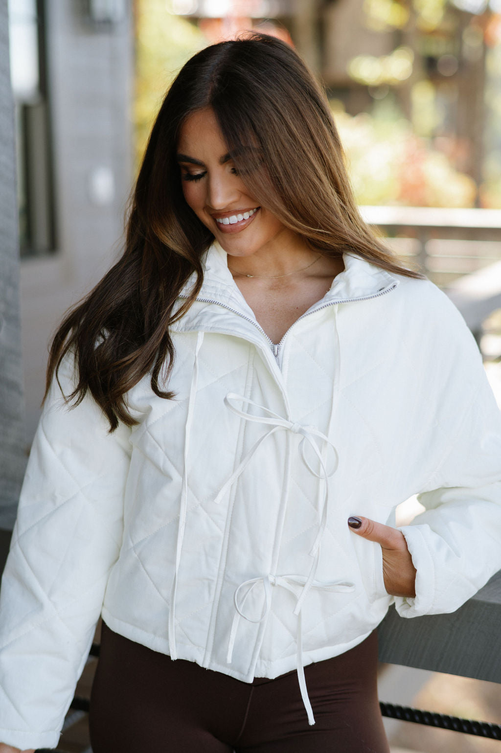 DOORBUSTER// Padded Bow Jacket-Ivory