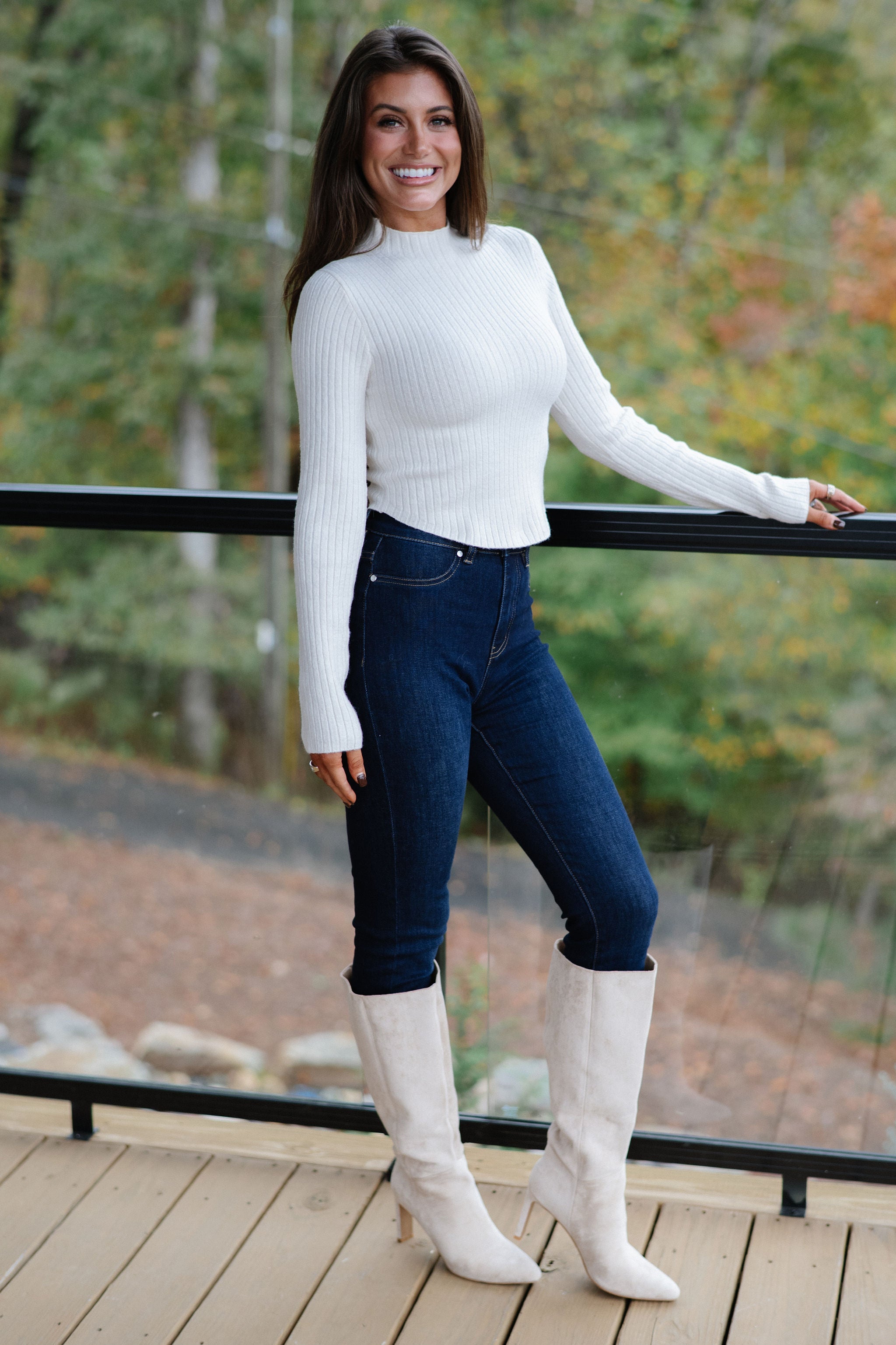 Tilly Ribbed Mock Neck Sweater-Cream