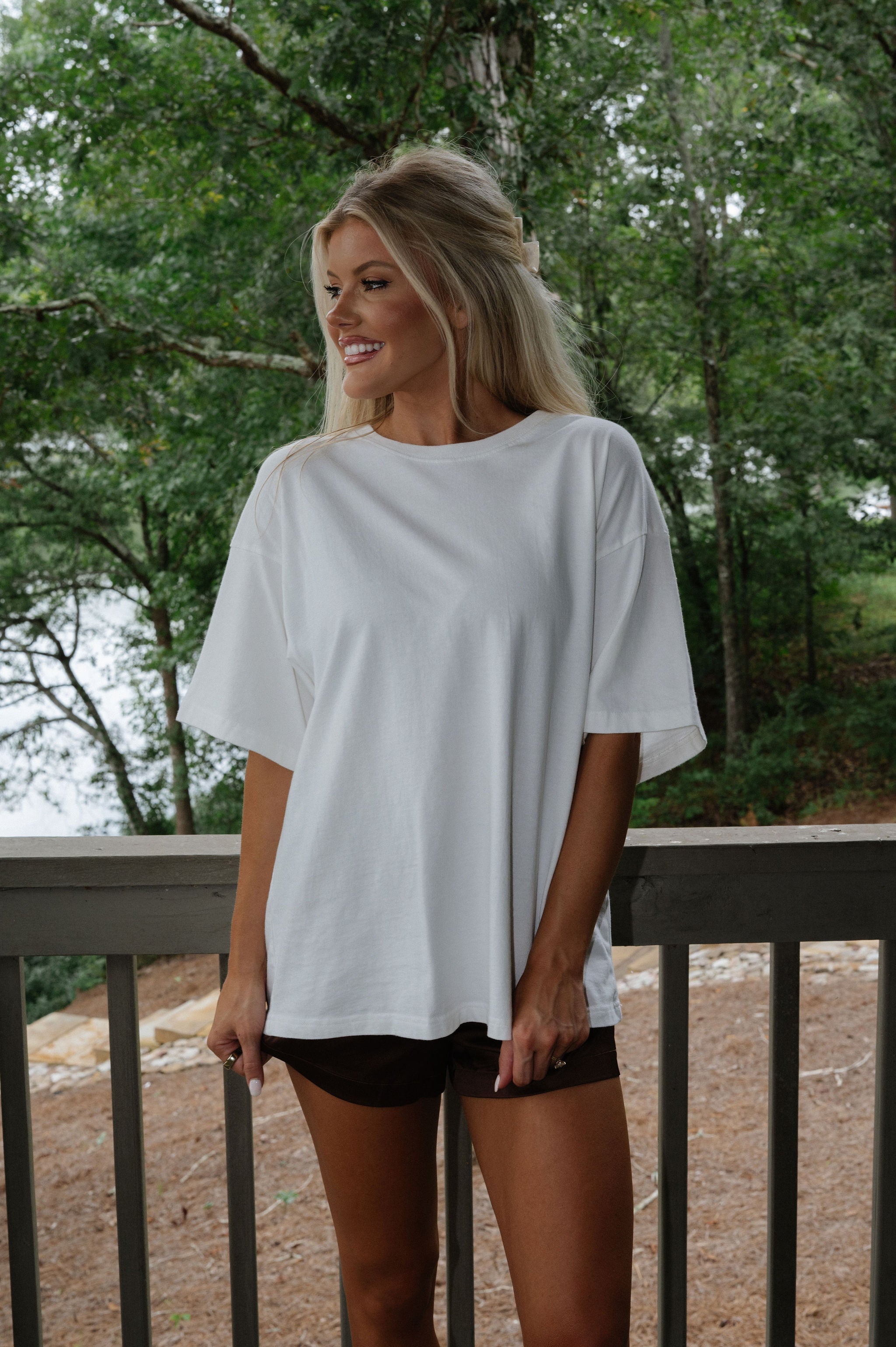 High Waisted Boxy Shorts-Brown/White