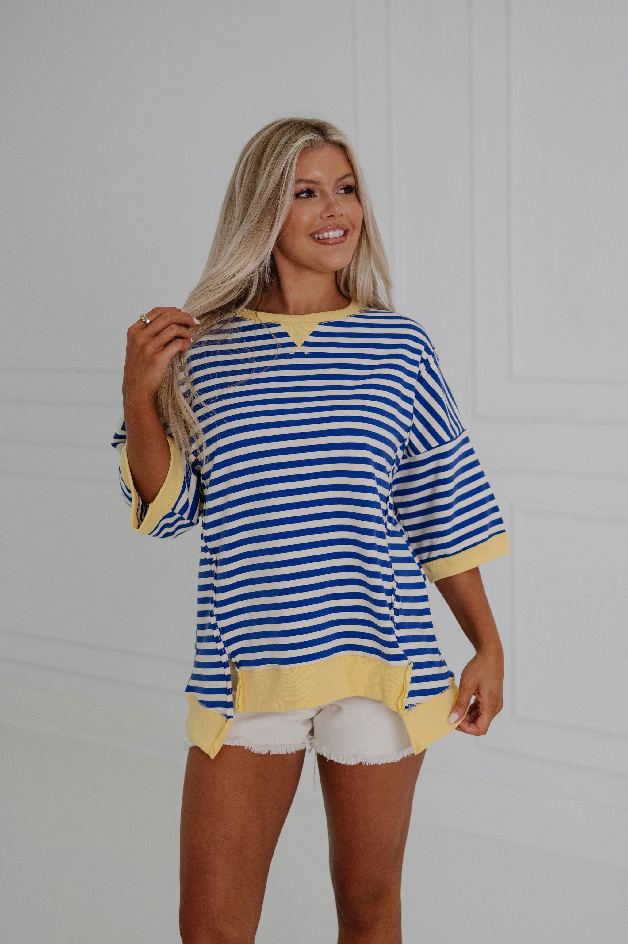 Loxley Oversized Striped Top-Blue/Cream