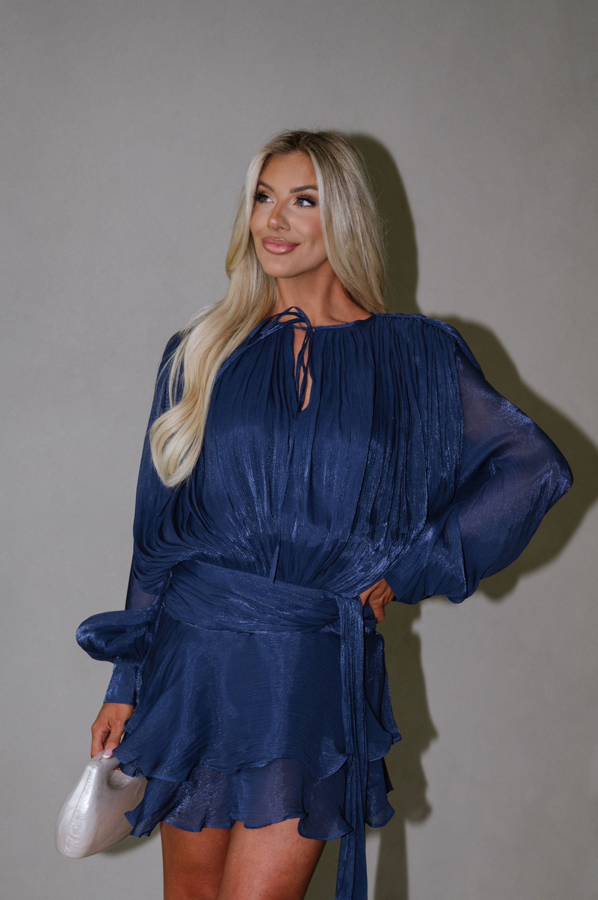 Helen Shimmer Mini Dress-Navy