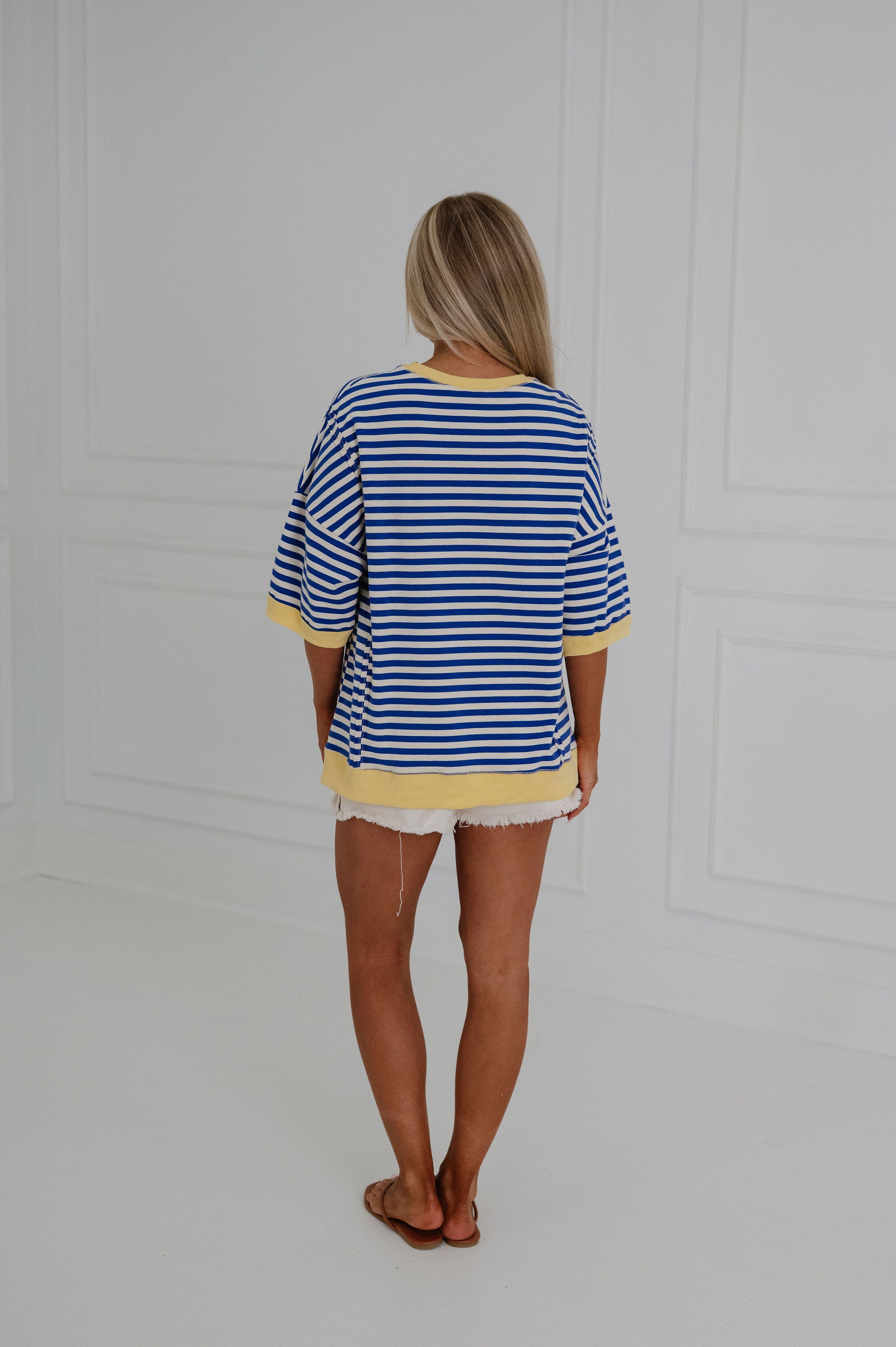 Loxley Oversized Striped Top-Blue/Cream