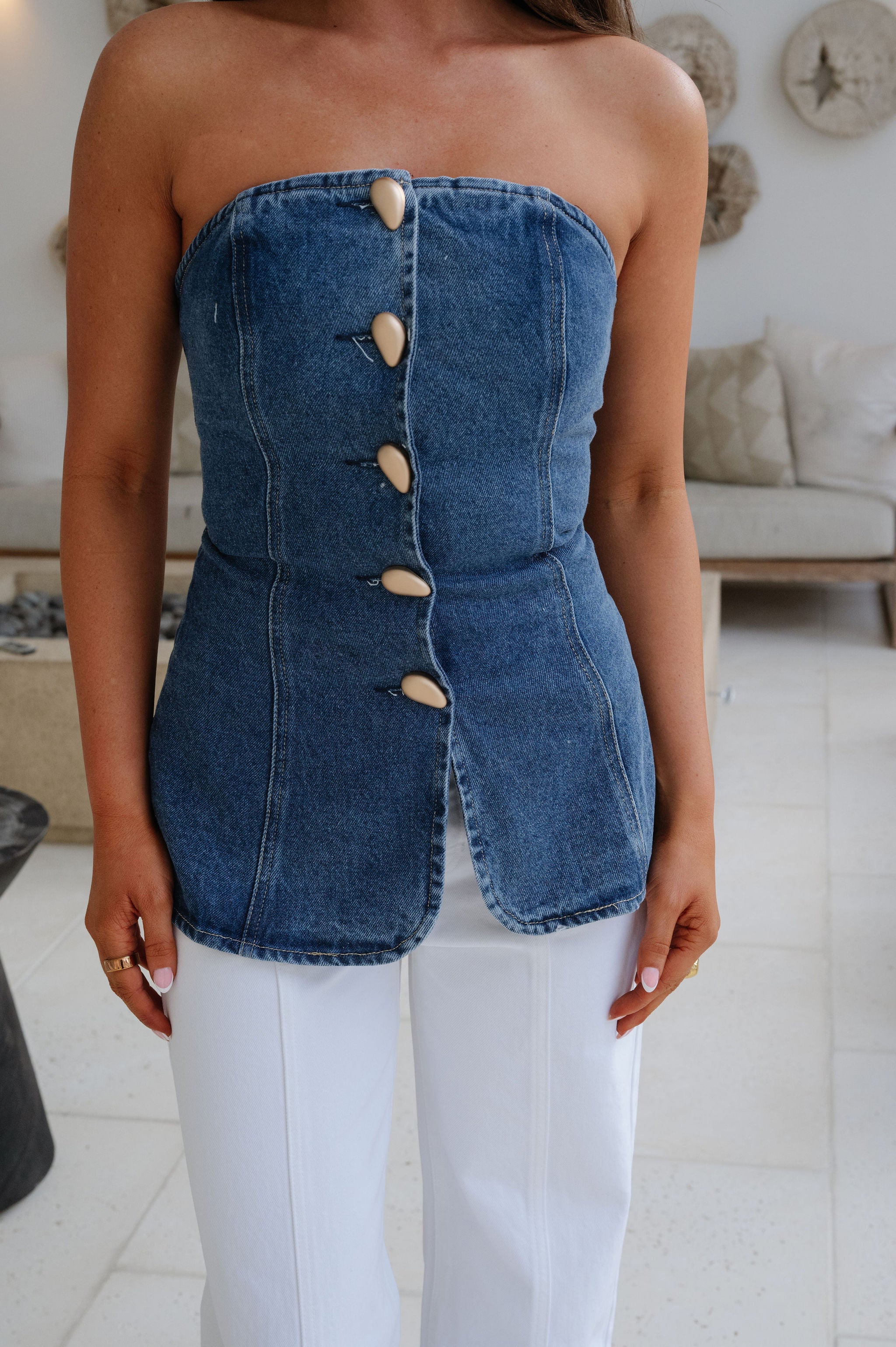 Abigail Strapless Denim Top
