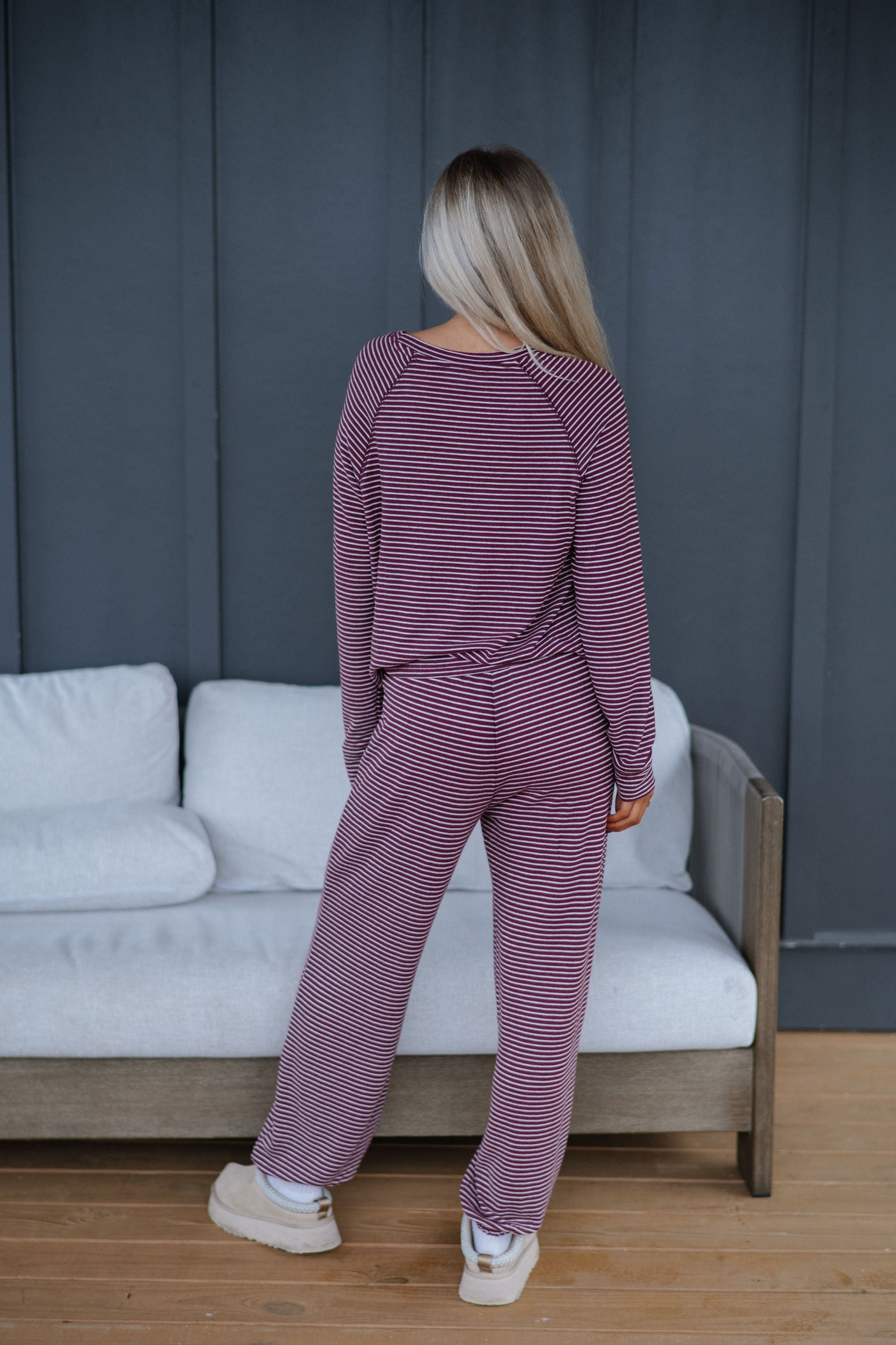 Ralph Stripe Jogger Set-Dark Cherry/Cream