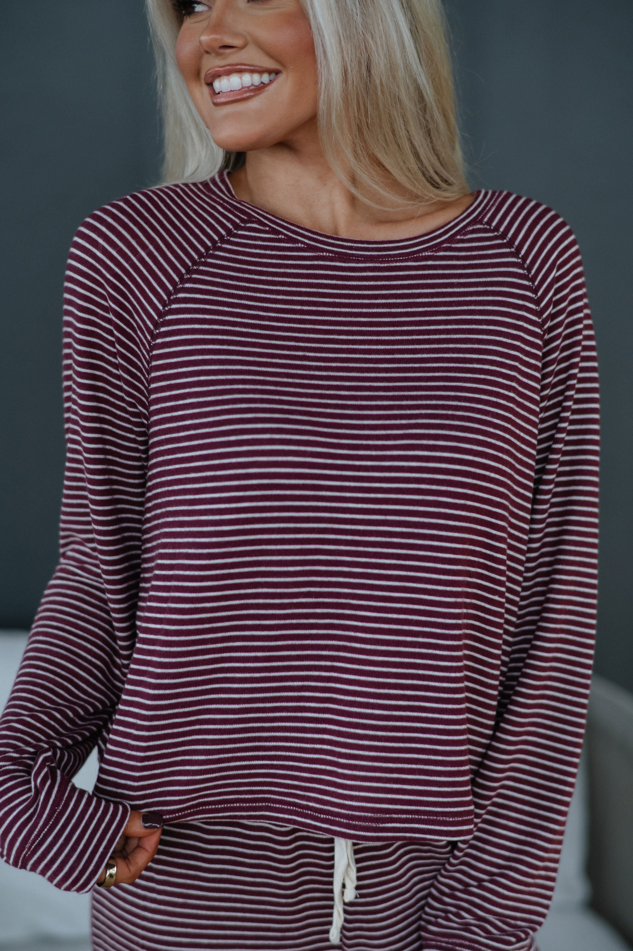 Ralph Stripe Jogger Set-Dark Cherry/Cream