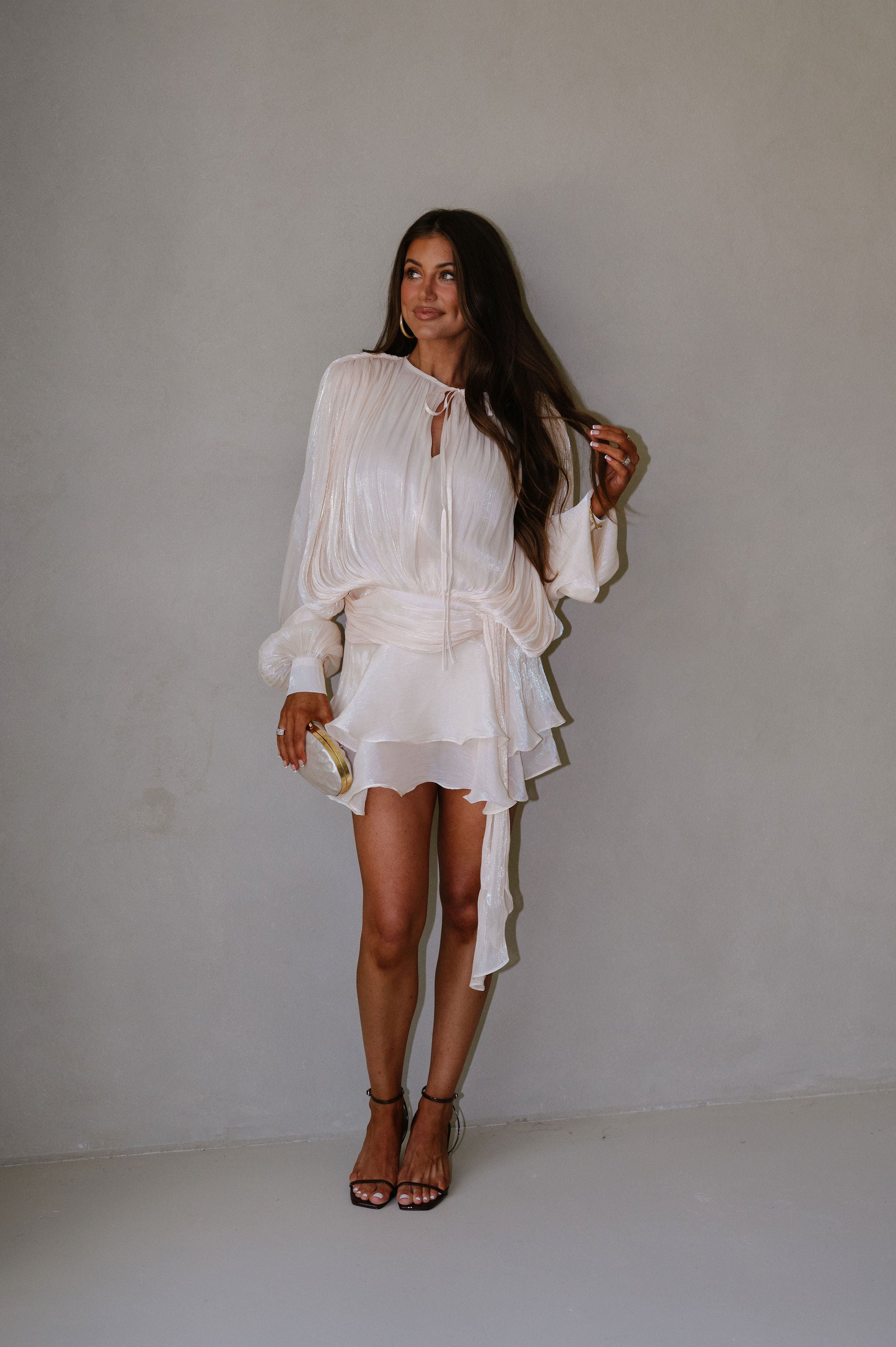 Helen Shimmer Mini Dress- Cream