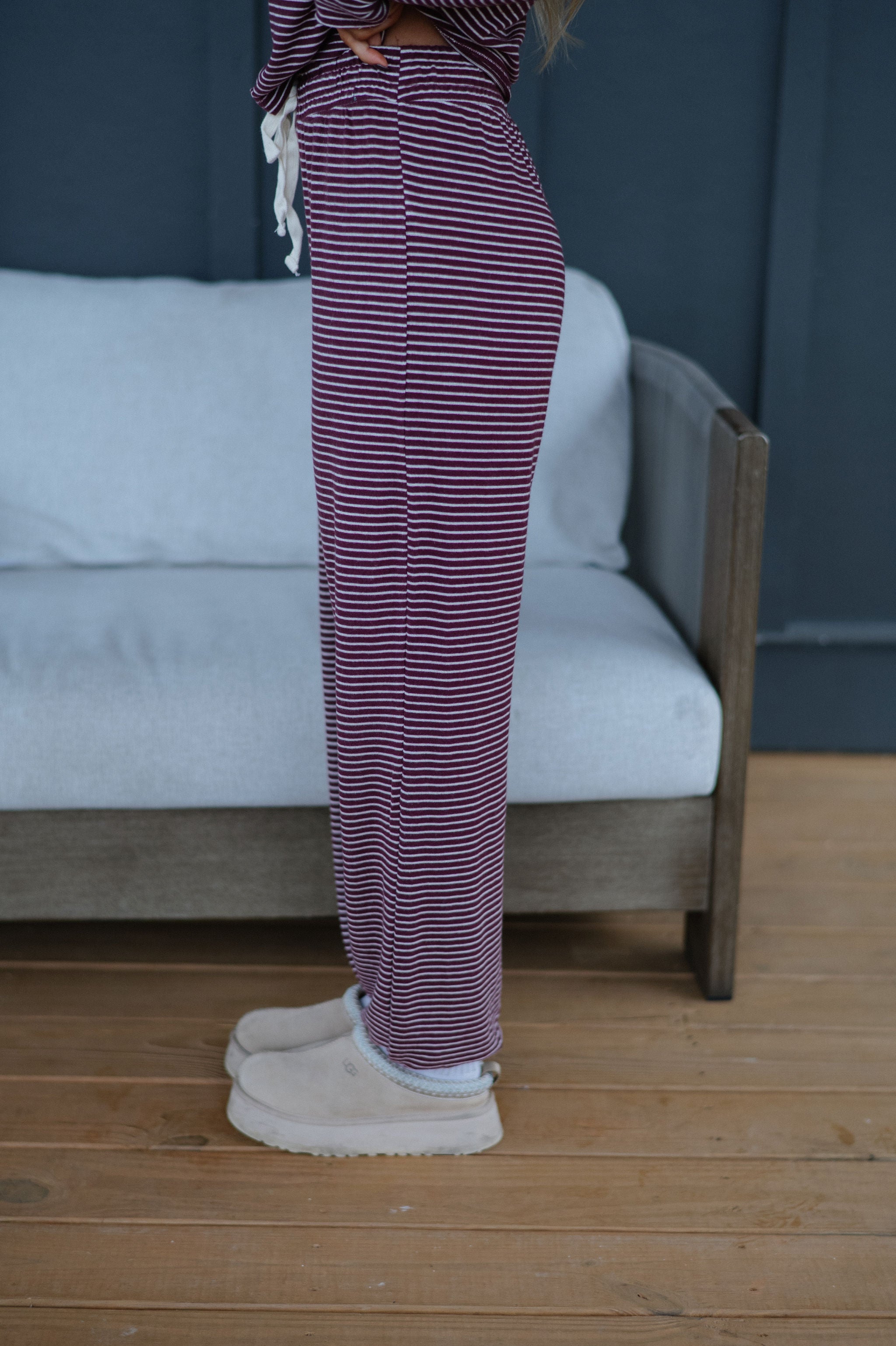 Ralph Stripe Jogger Set-Dark Cherry/Cream
