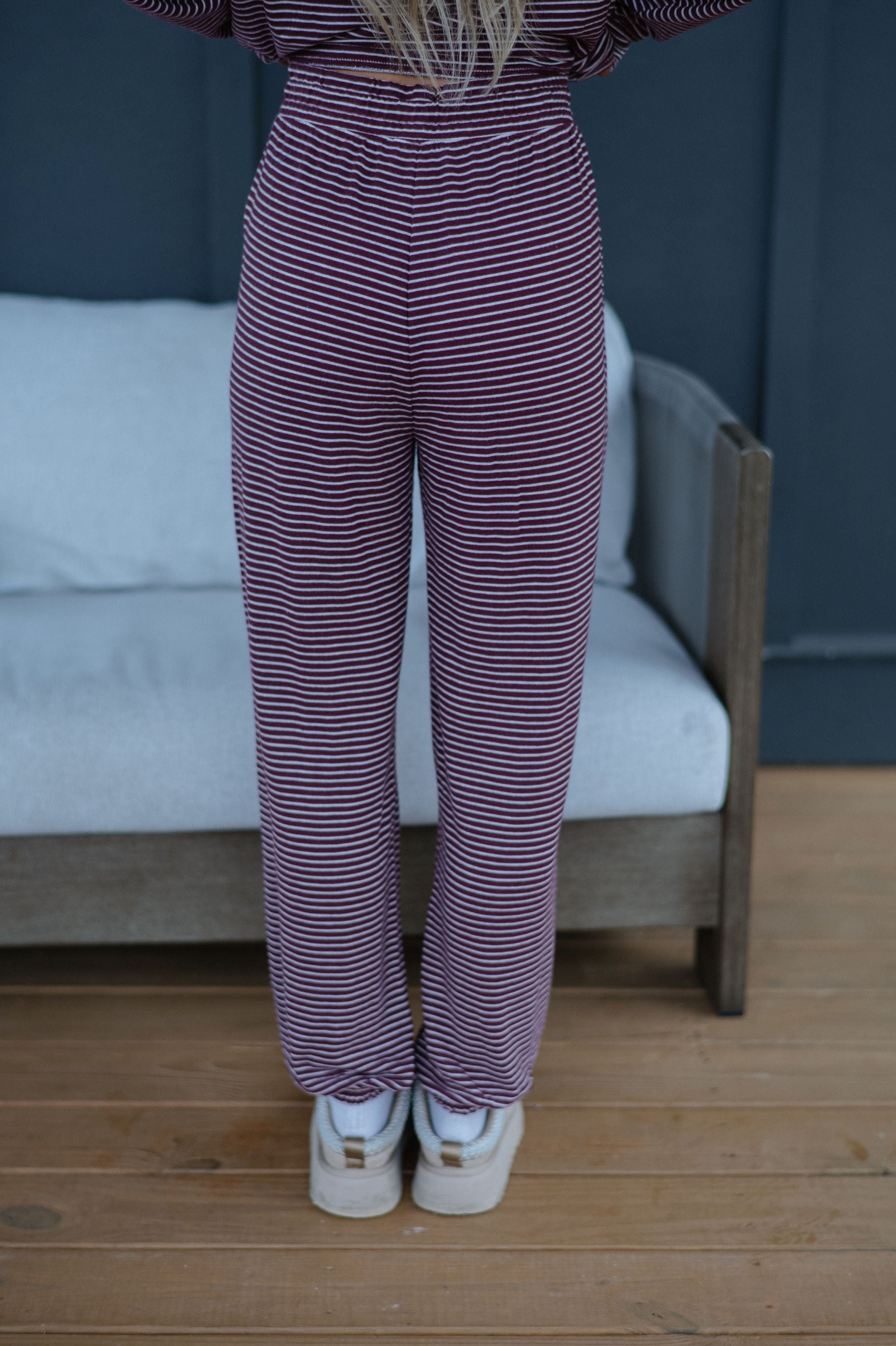 Ralph Stripe Jogger Set-Dark Cherry/Cream