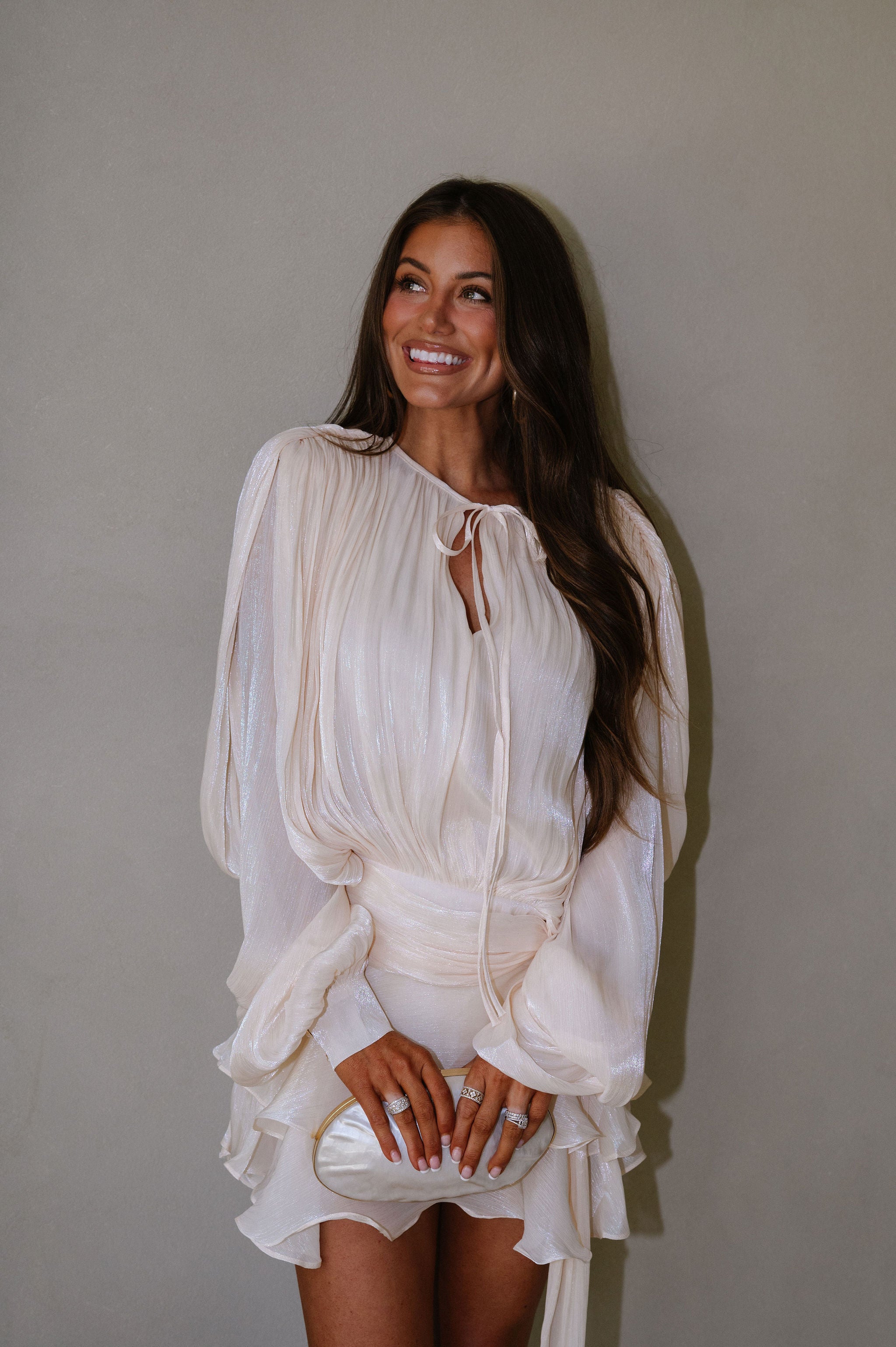 Helen Shimmer Mini Dress- Cream