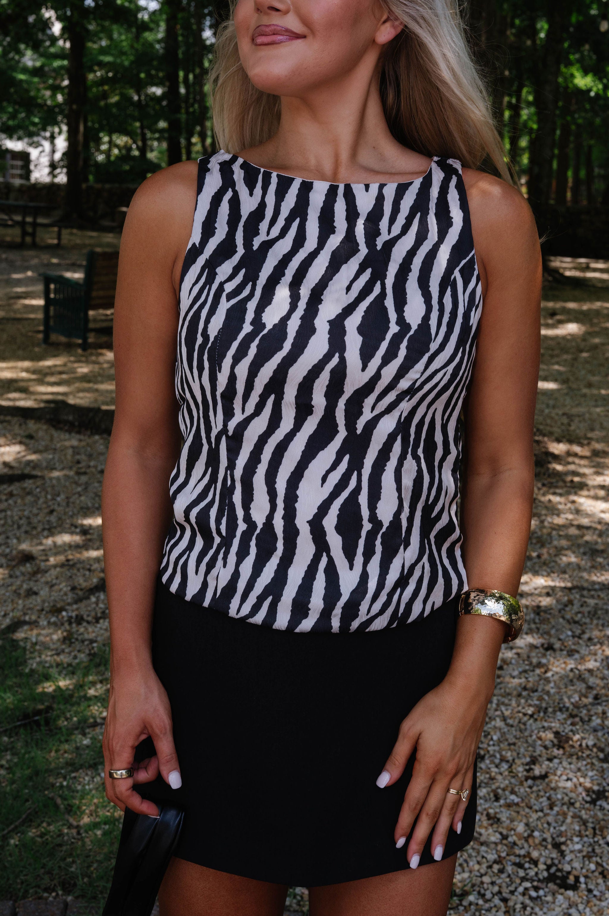 Zebra Print Jacquard Sleeveless Top