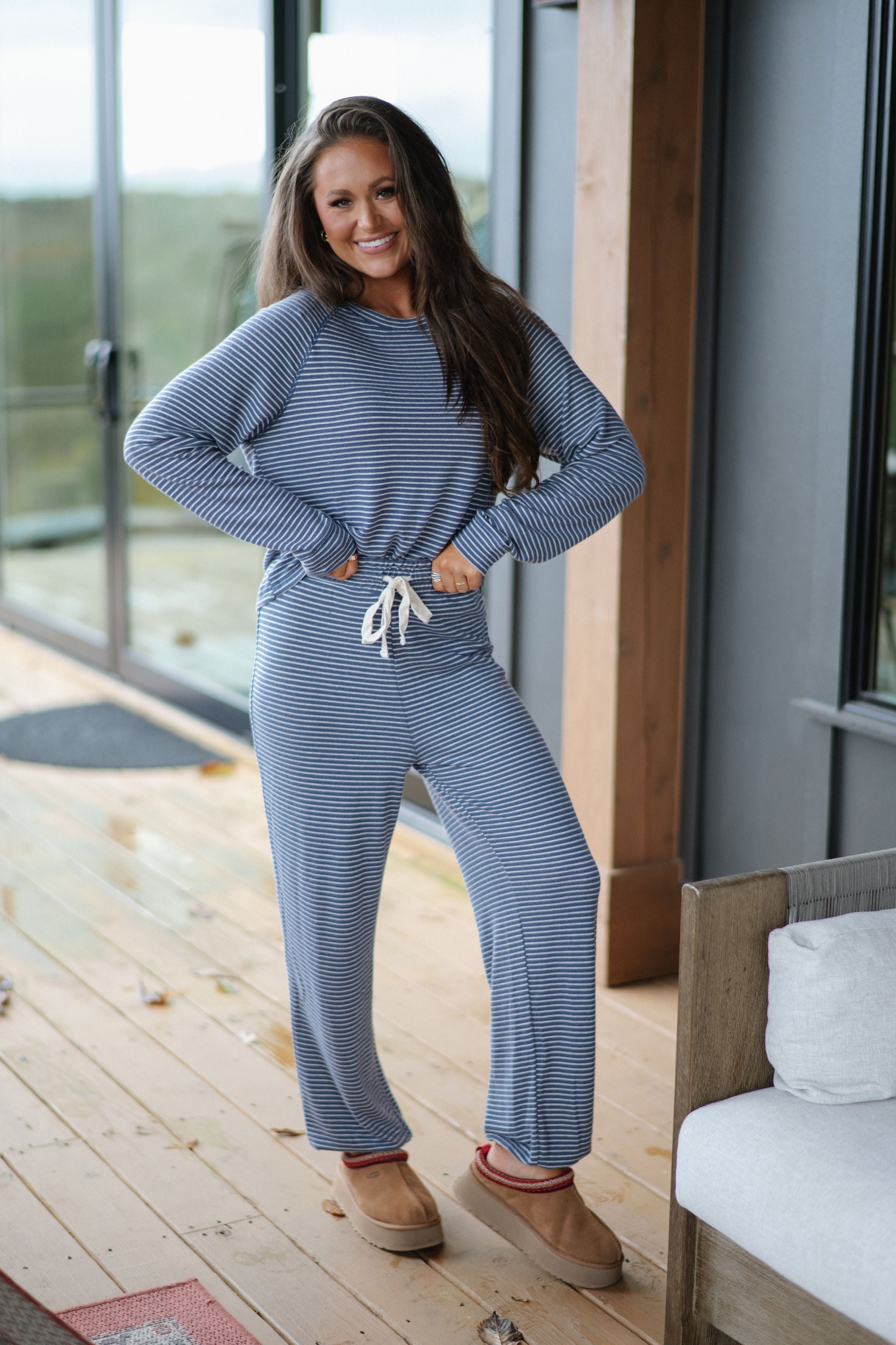 Ralph Stripe Jogger Set-Dusty Navy/Cream