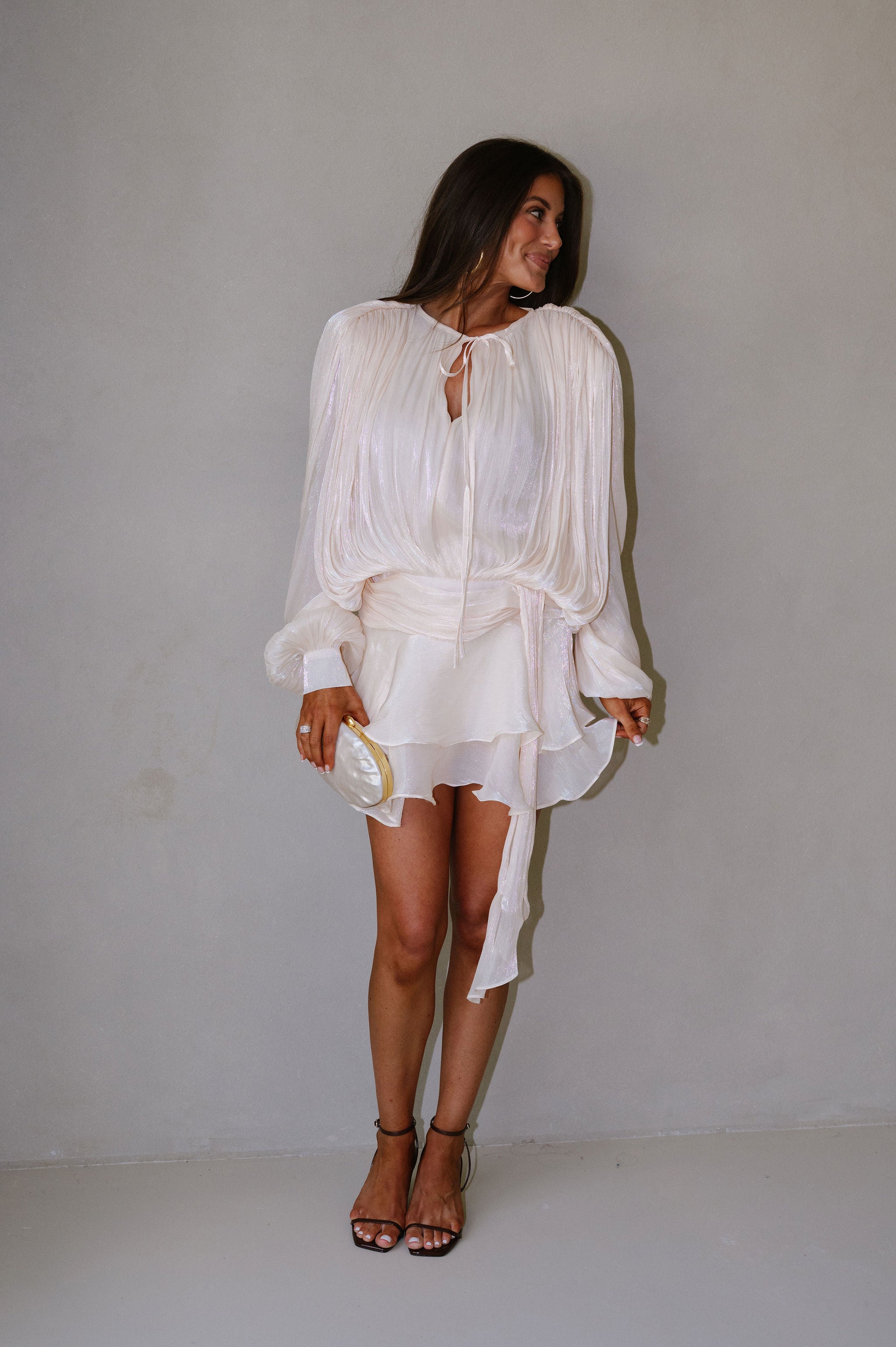 Helen Shimmer Mini Dress- Cream
