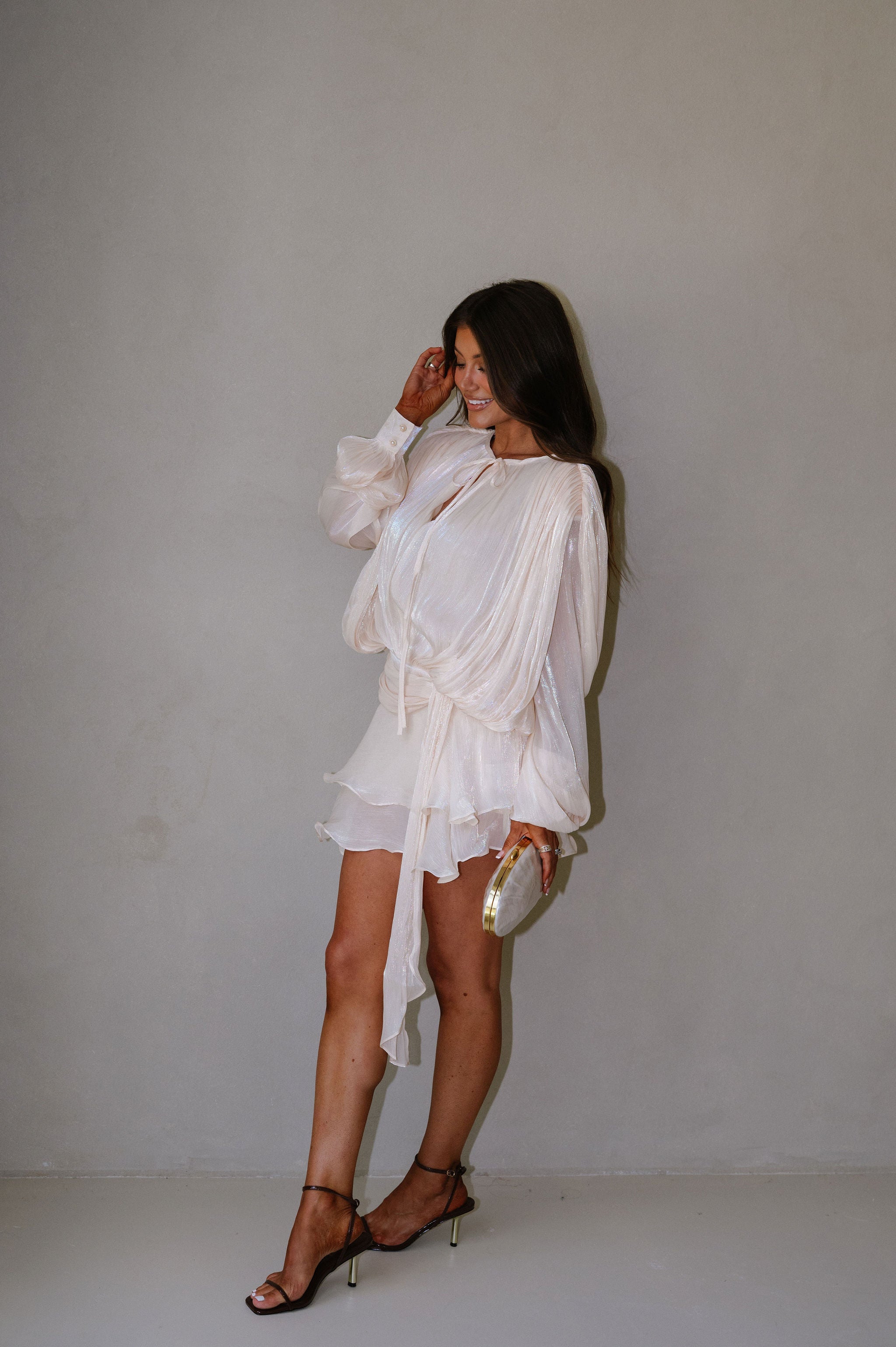 Helen Shimmer Mini Dress- Cream
