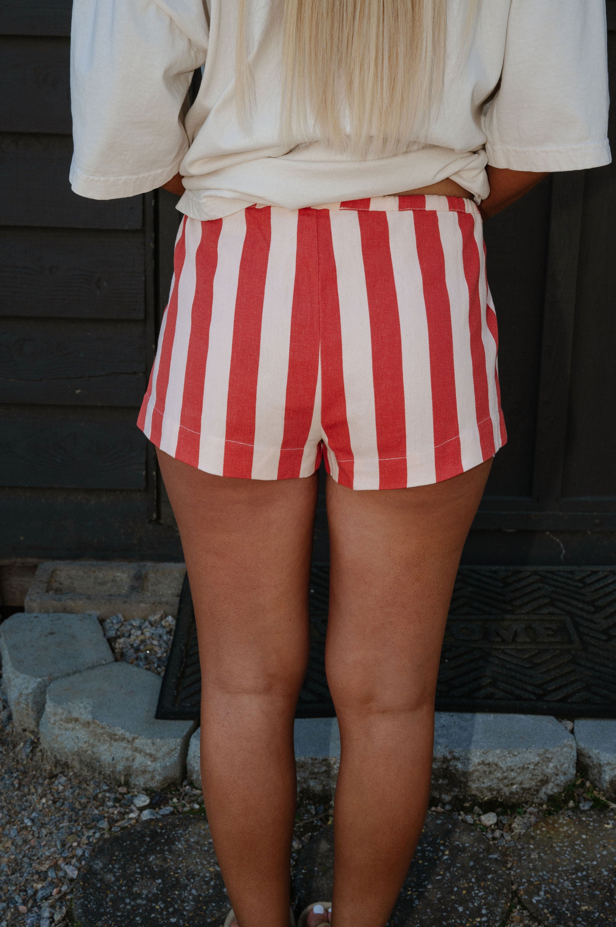 Moroney Striped Shorts-Natural/Red
