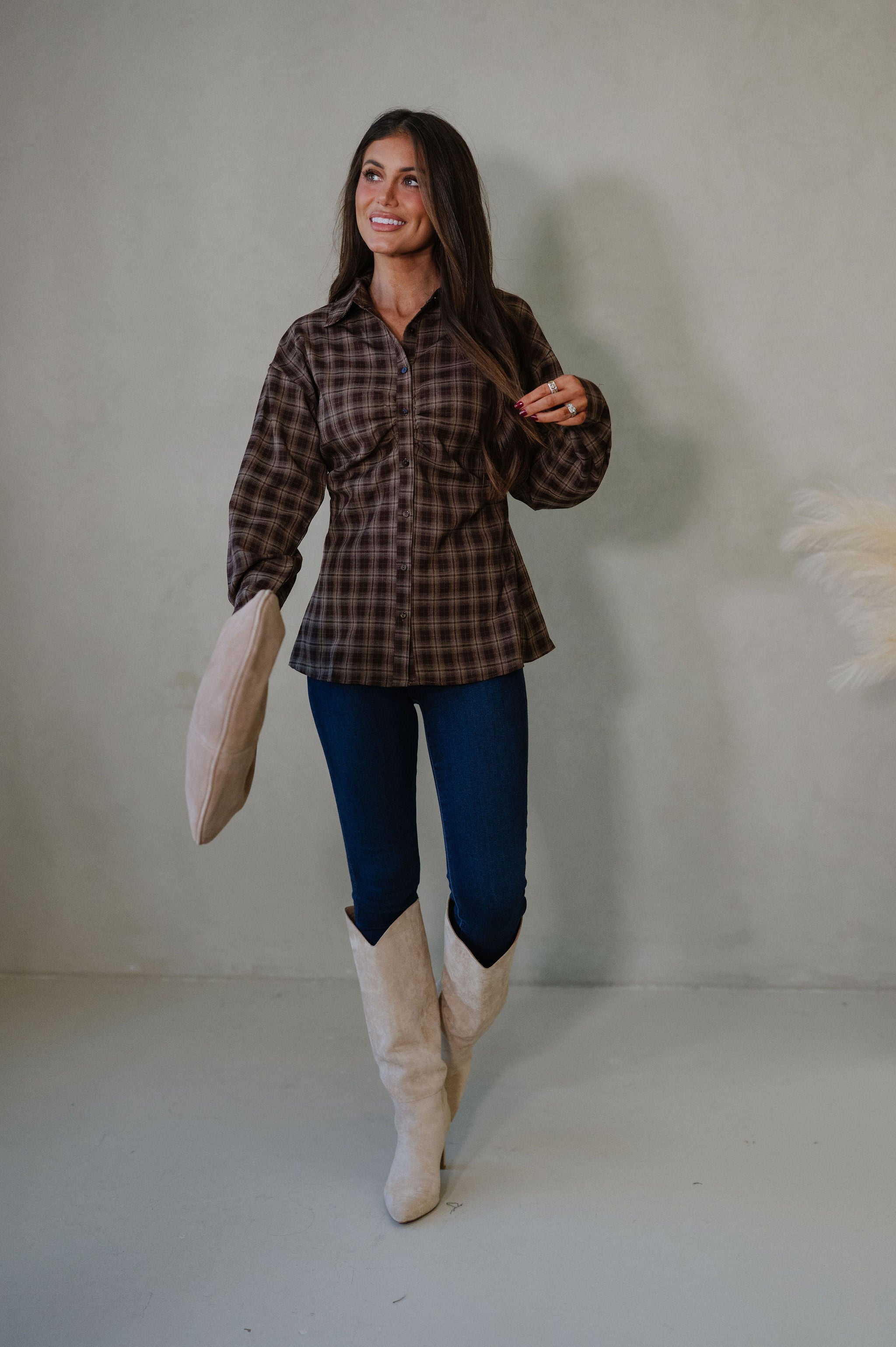 Allison Plaid Shirt-Brown