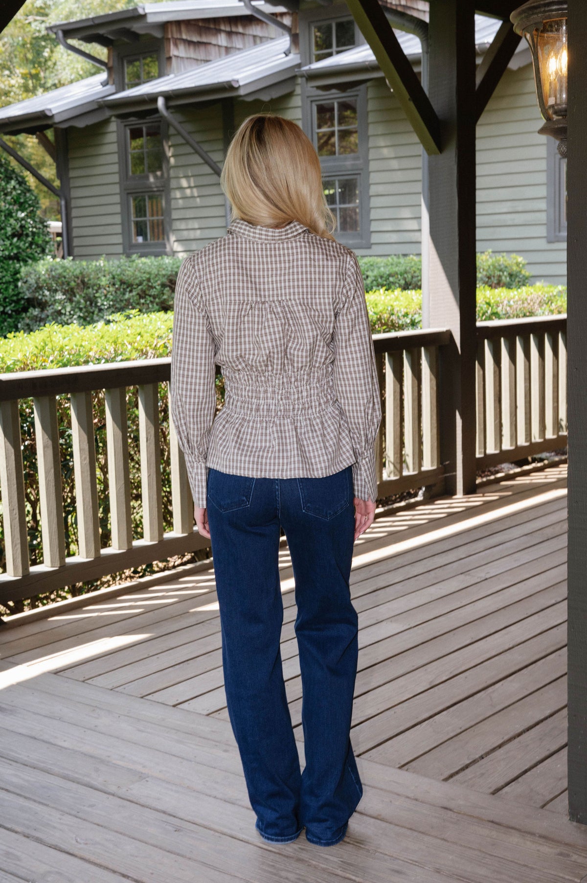 Sally Plaid Collared Blouse-Brown