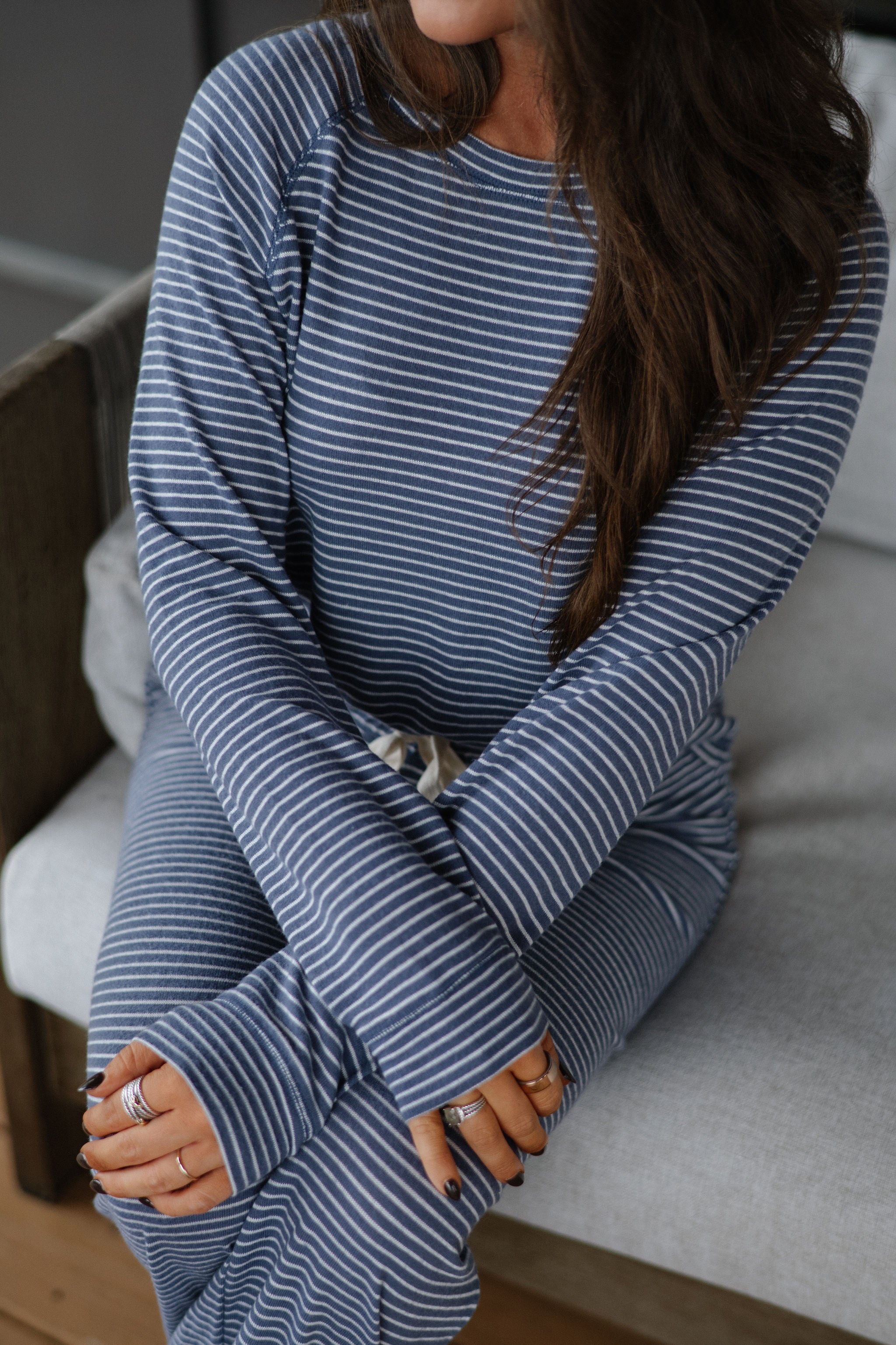 Ralph Stripe Jogger Set-Dusty Navy/Cream