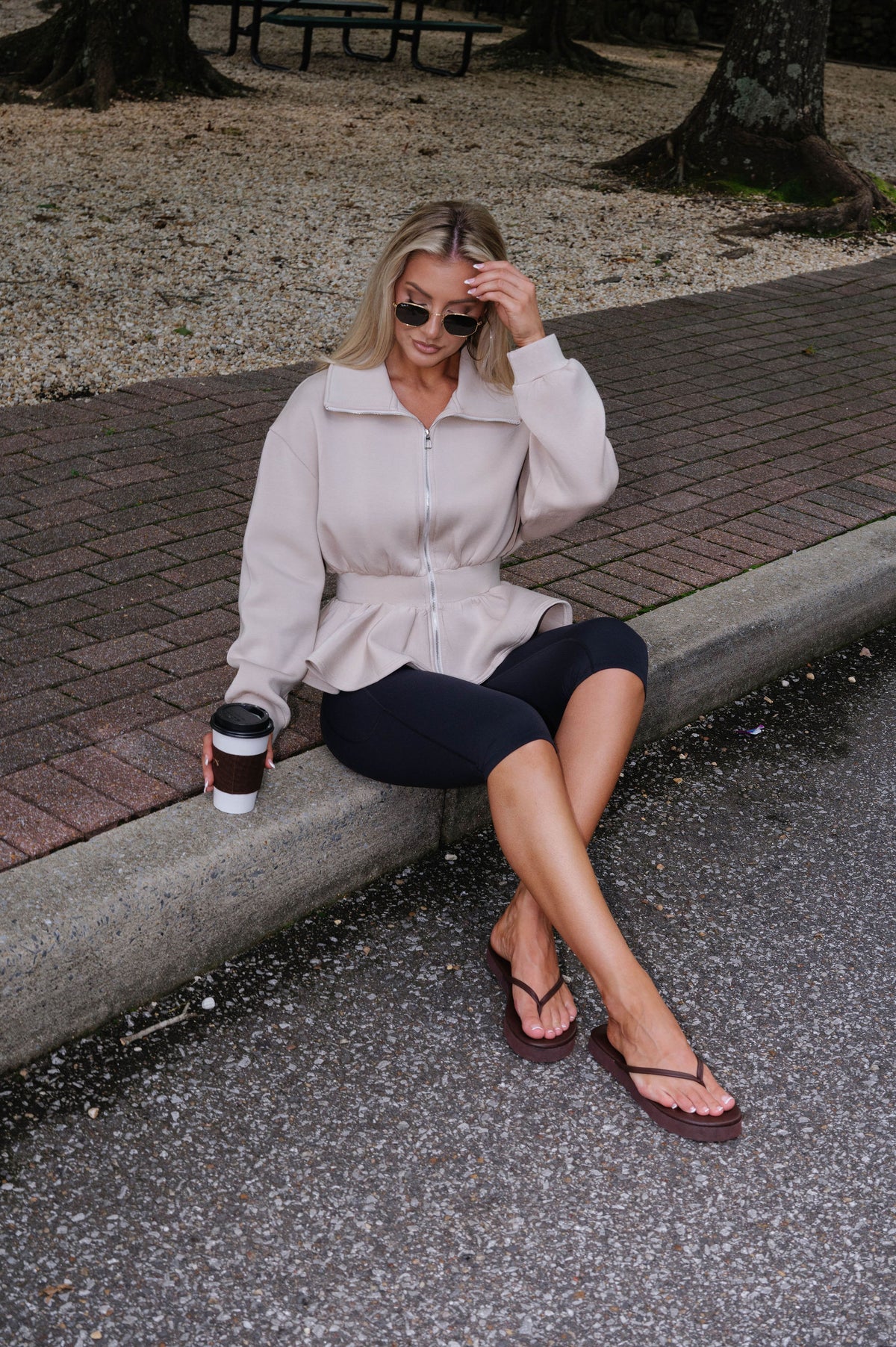 Natalie Peplum Scuba Jacket-Taupe