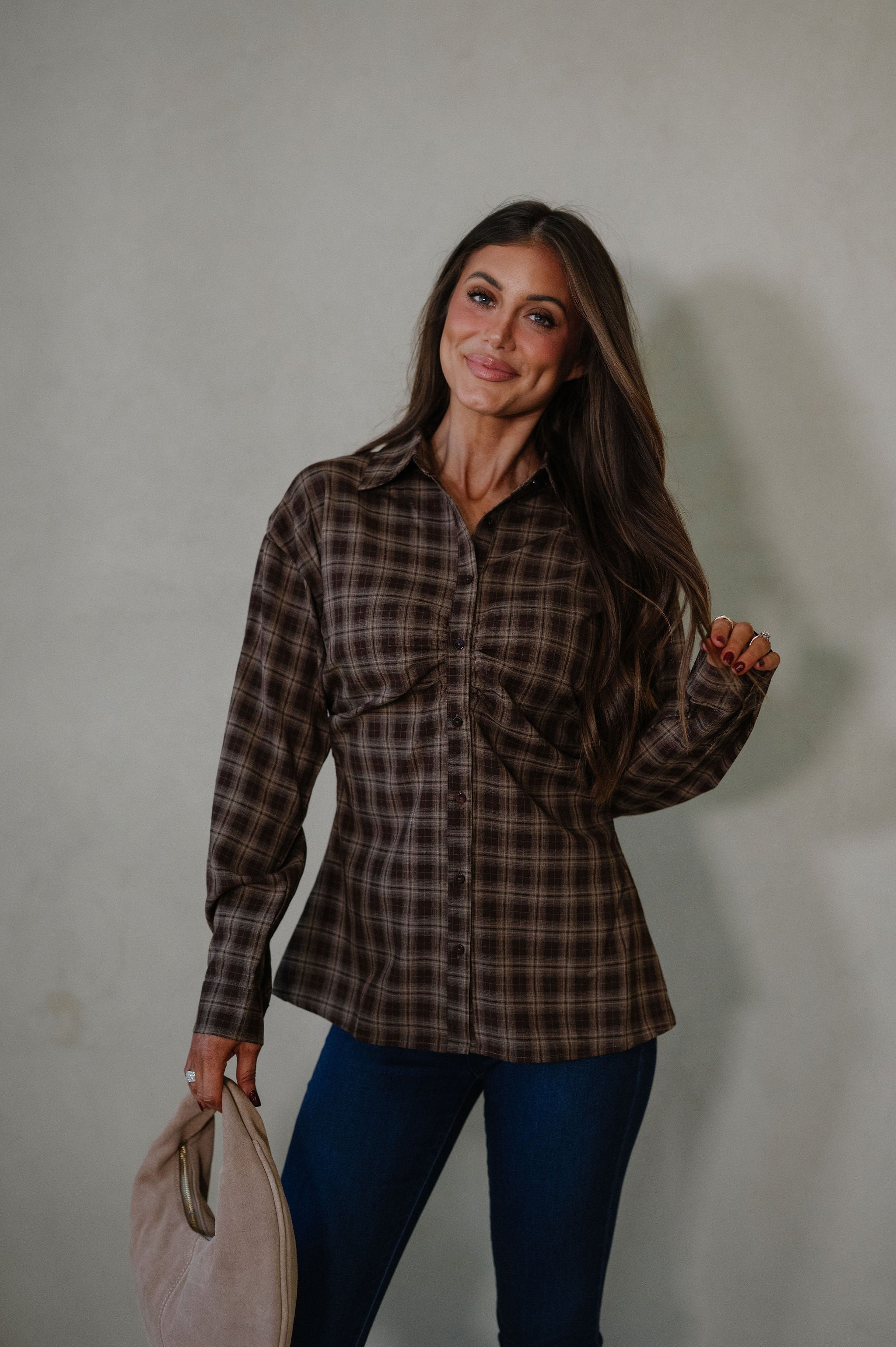Allison Plaid Shirt-Brown