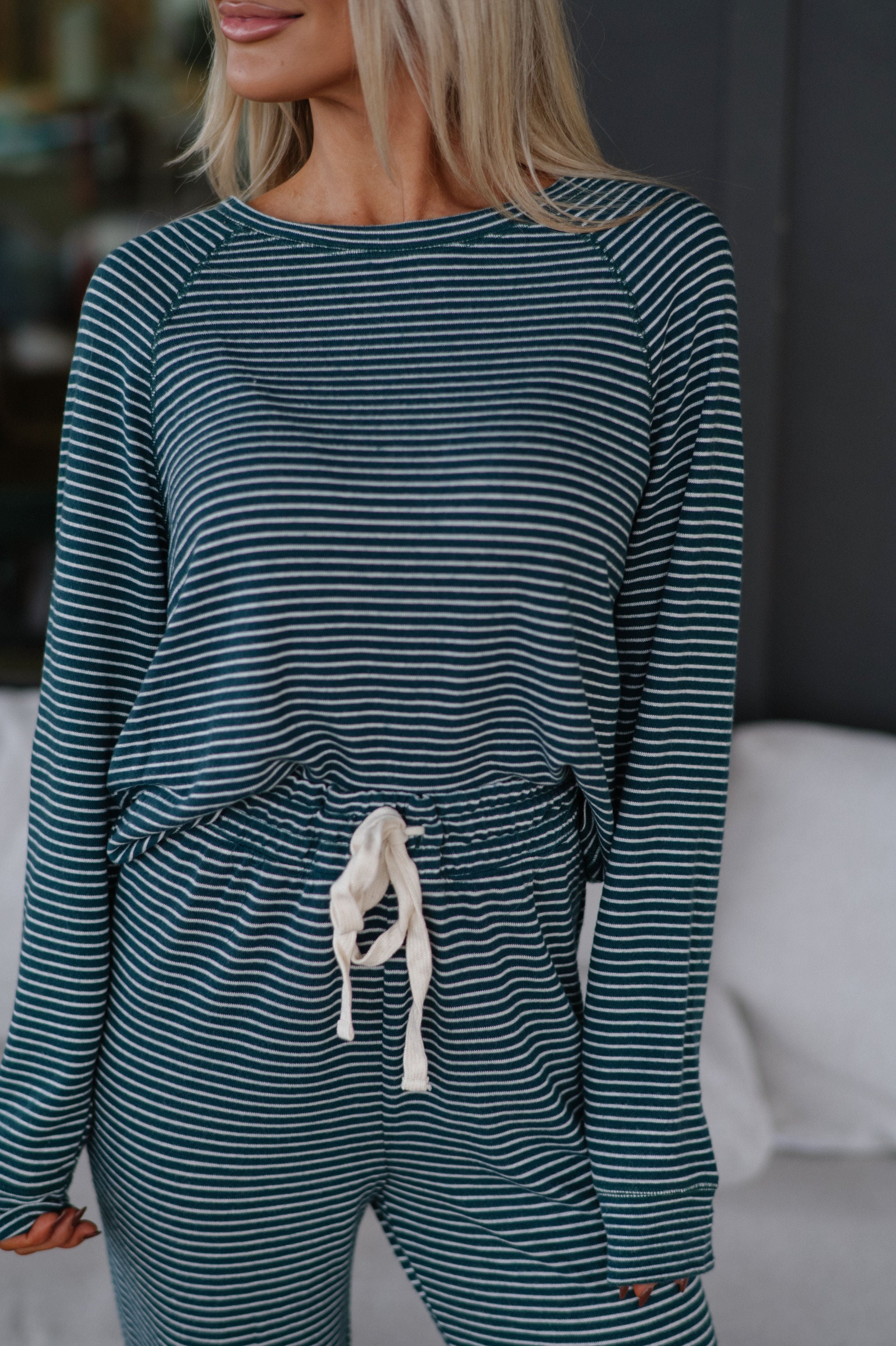 Ralph Stripe Jogger Set-Green/Cream