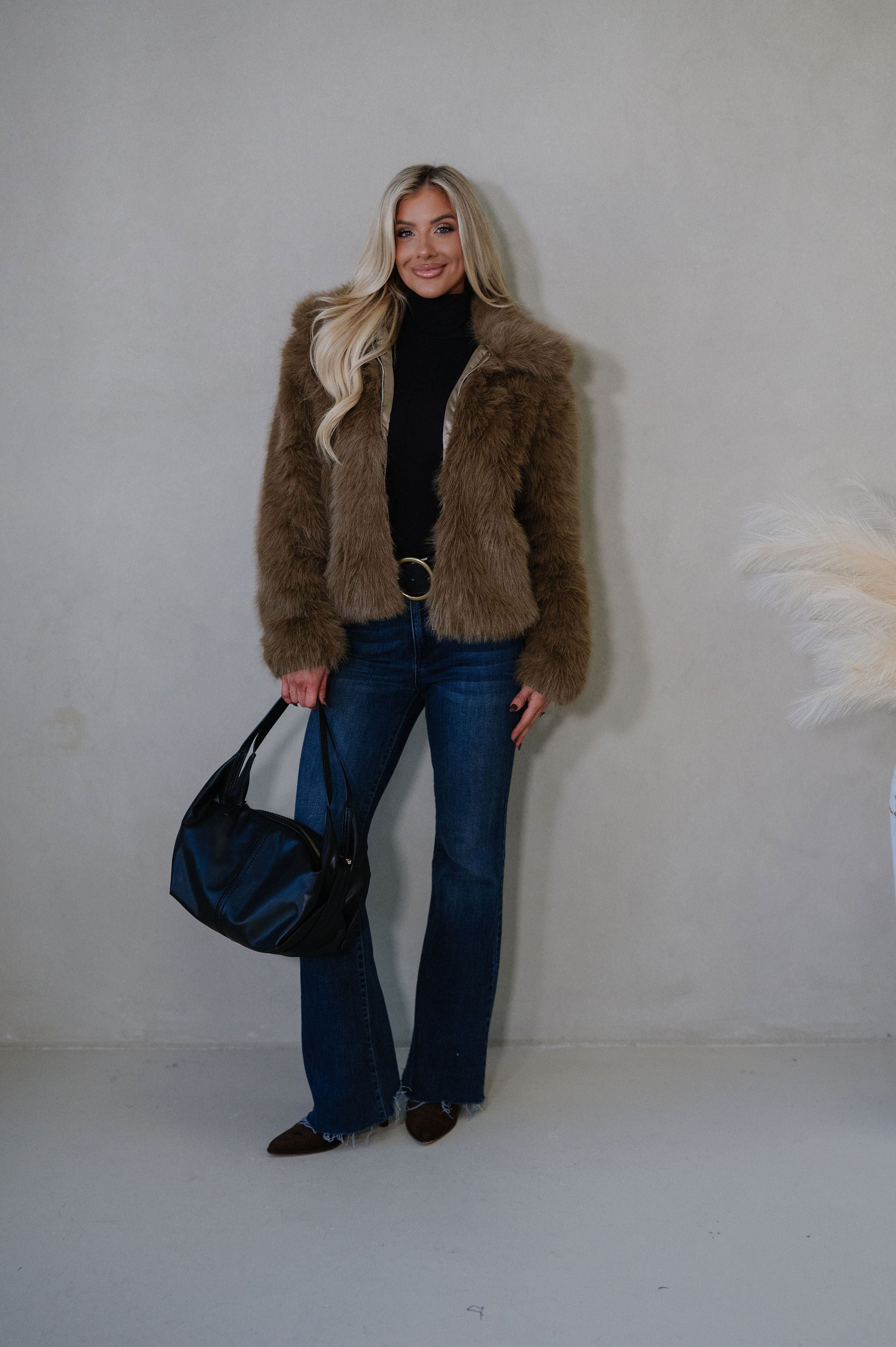 Audrey Faux Fur Jacket-Brown