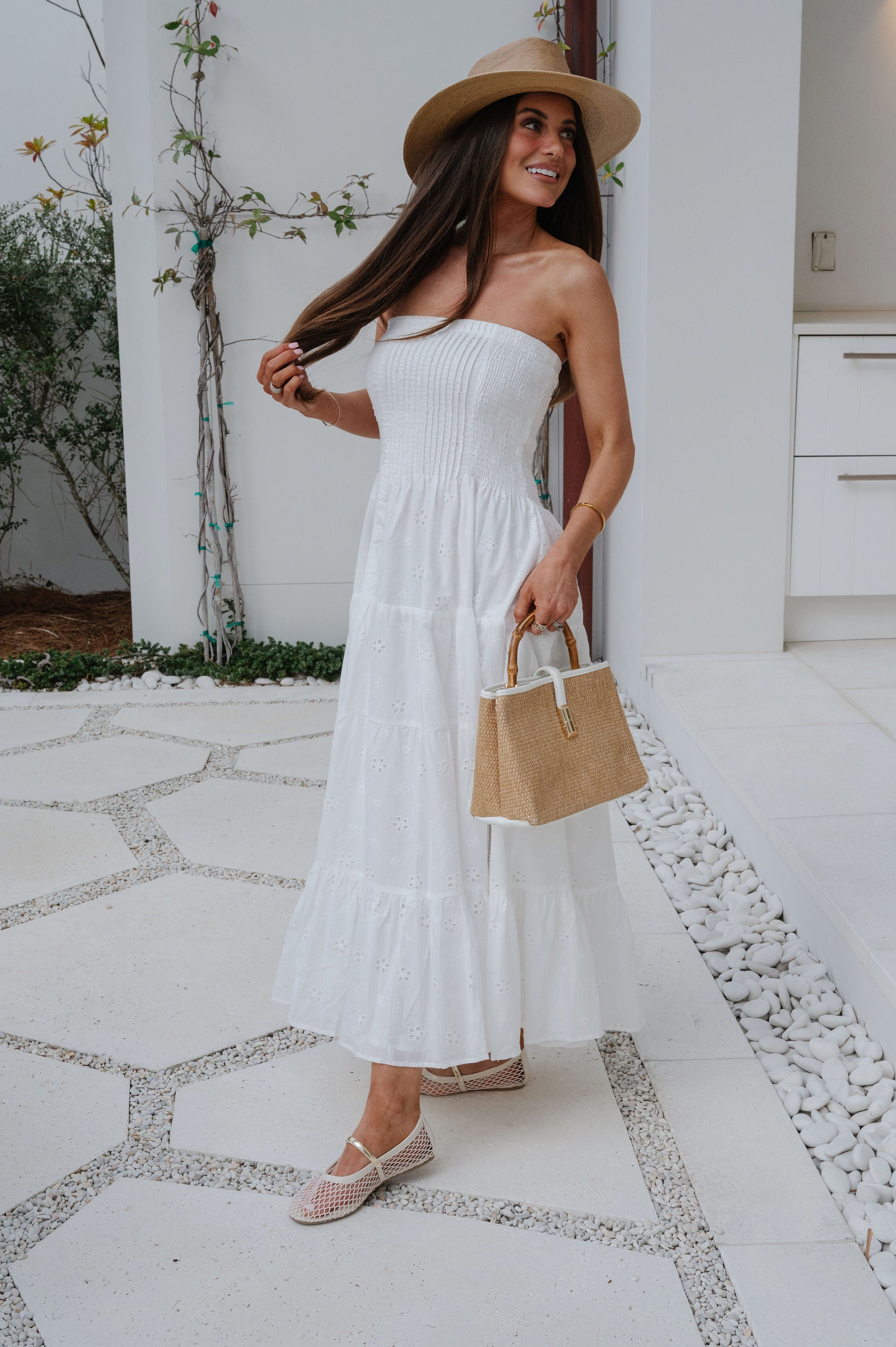 Emory Eyelet Strapless Maxi Dress-Off White