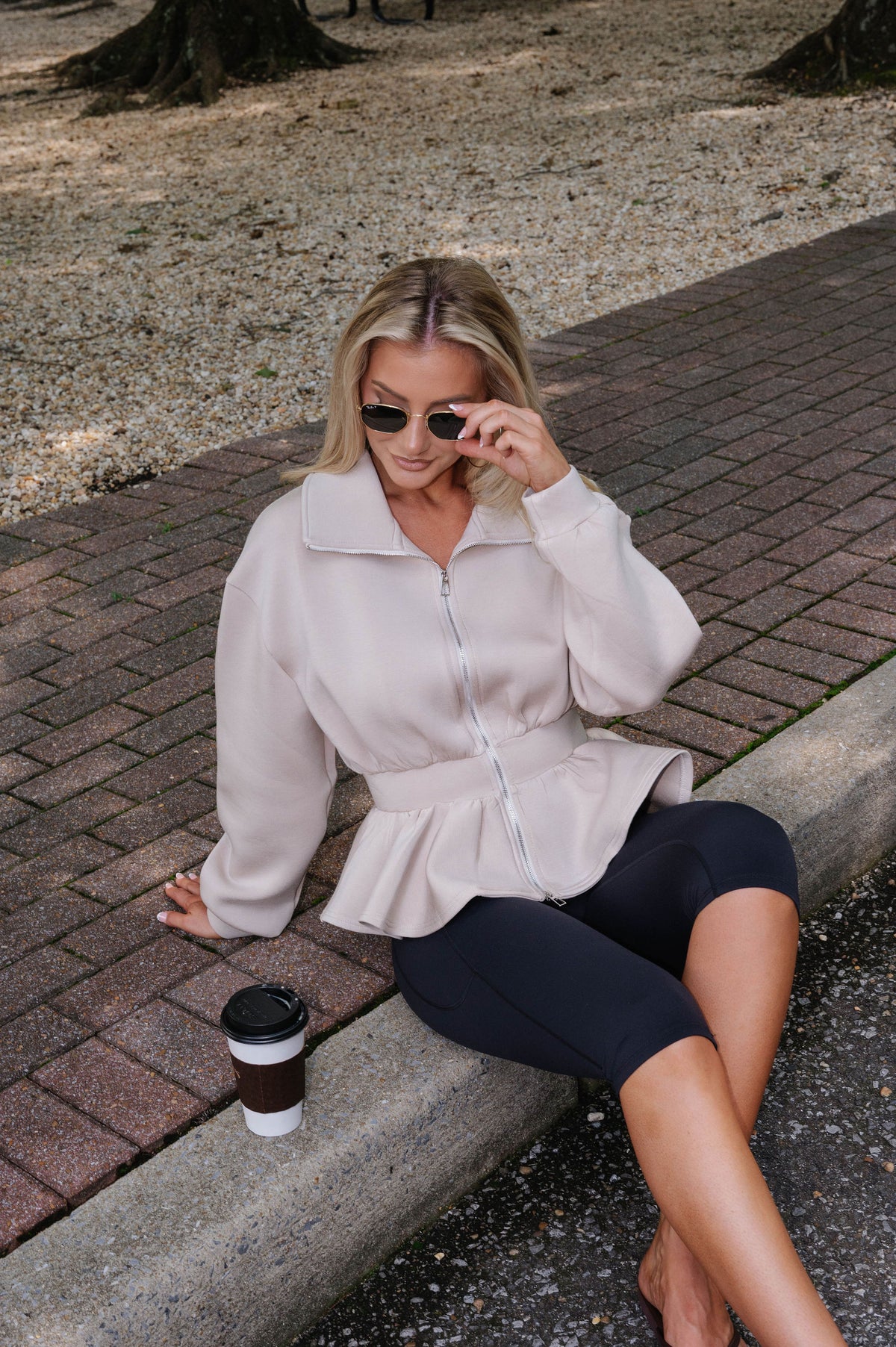 Natalie Peplum Scuba Jacket-Taupe