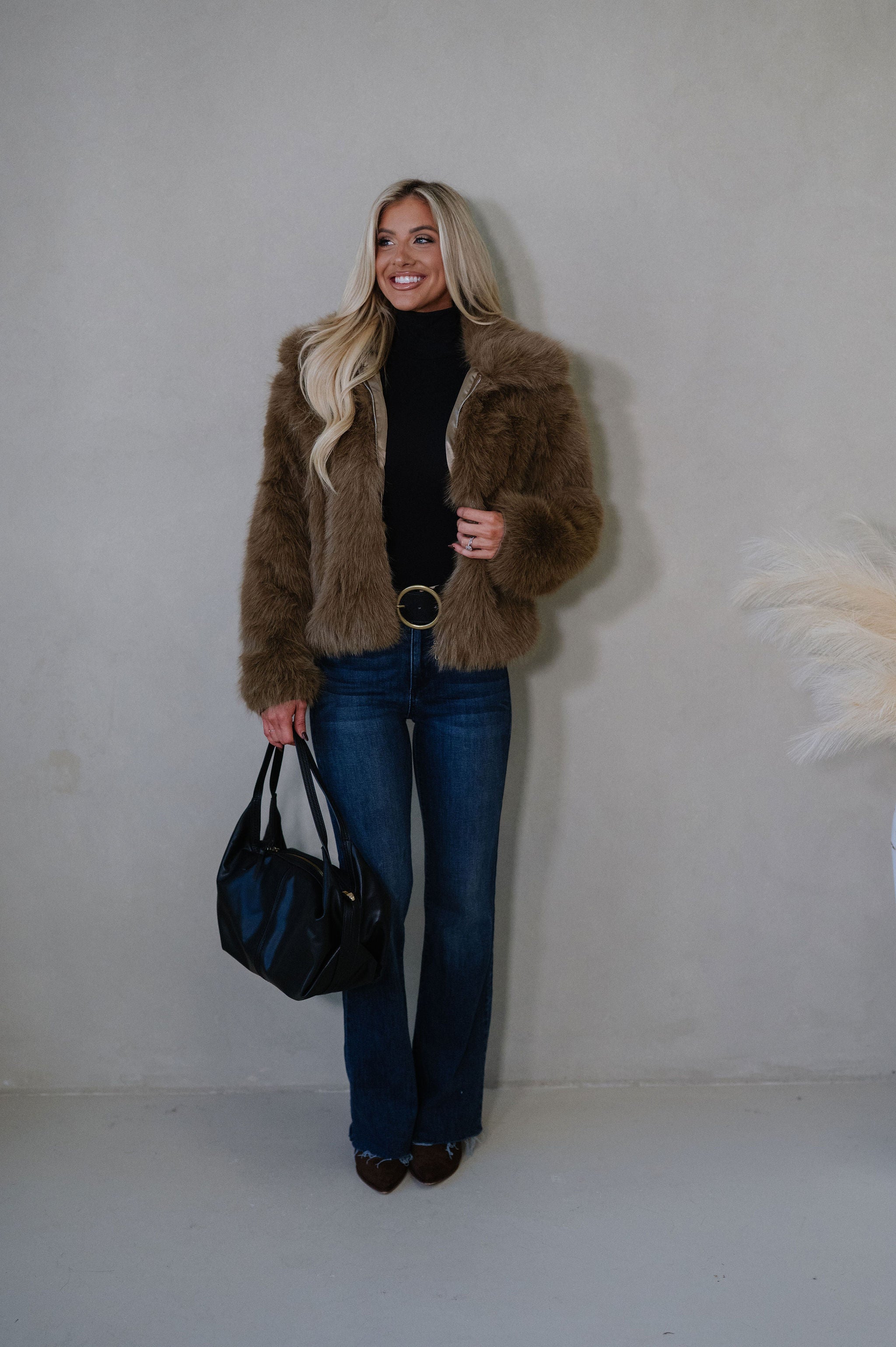 Audrey Faux Fur Jacket-Brown