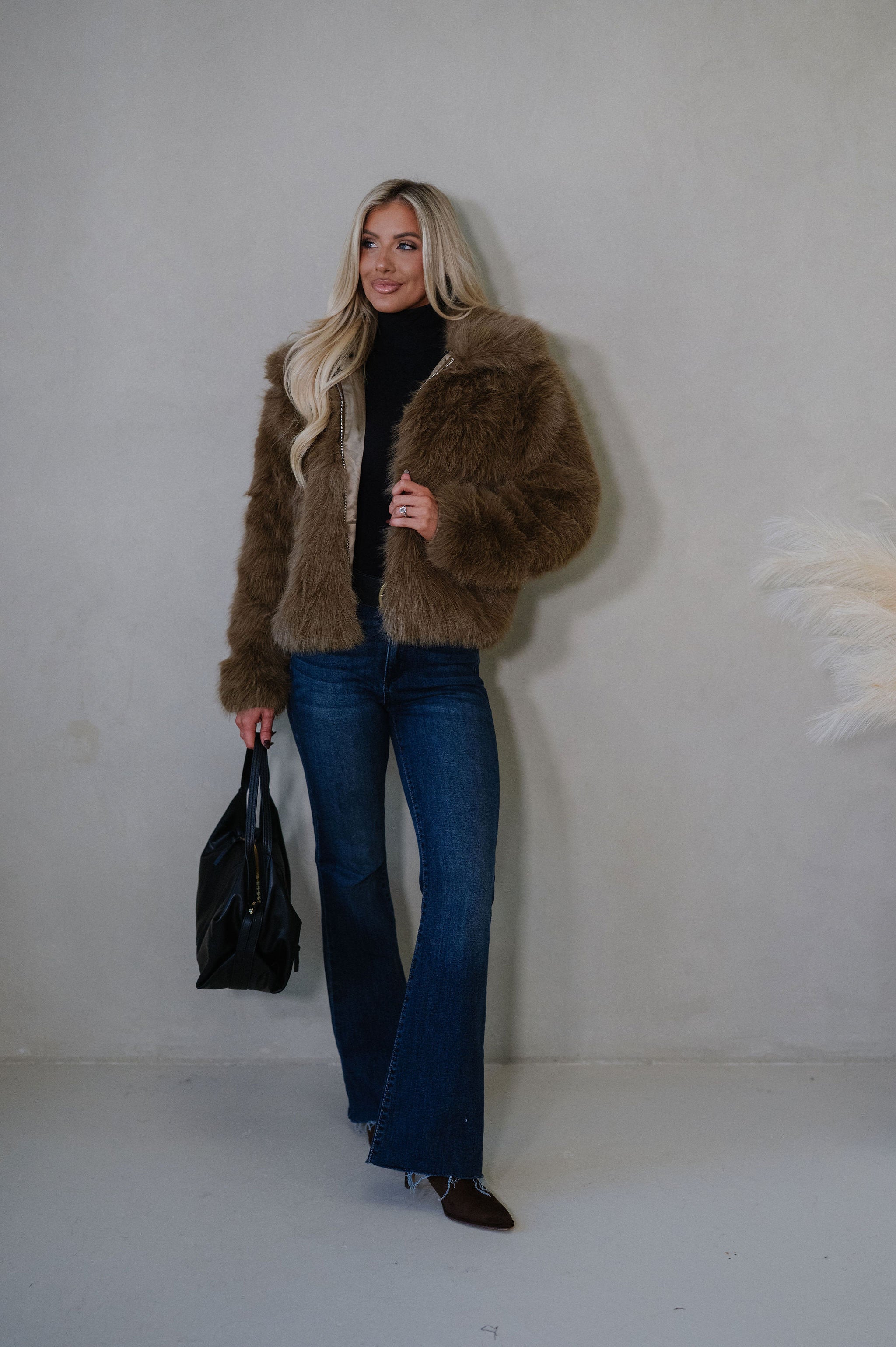 Audrey Faux Fur Jacket-Brown