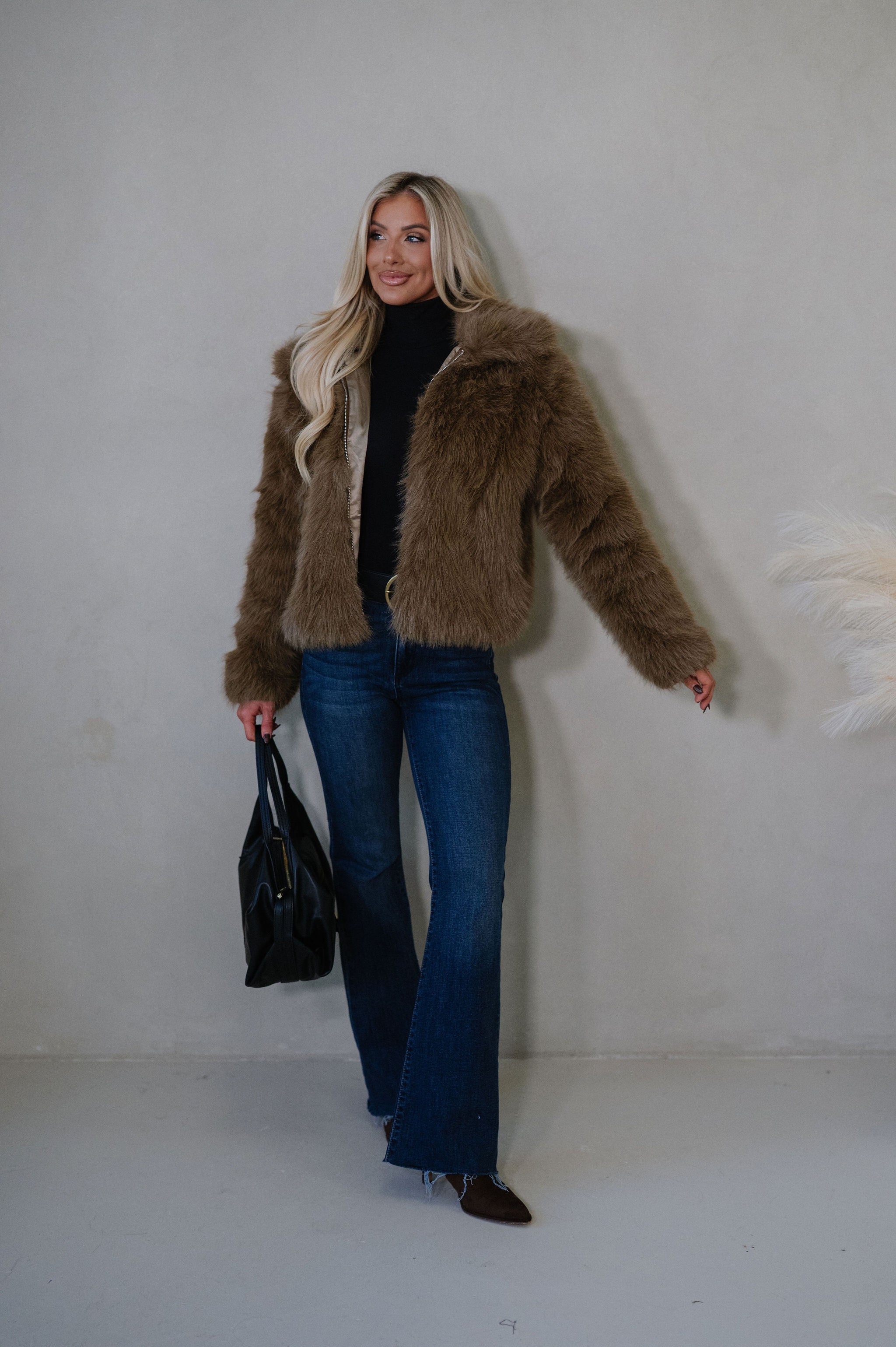 Audrey Faux Fur Jacket-Brown