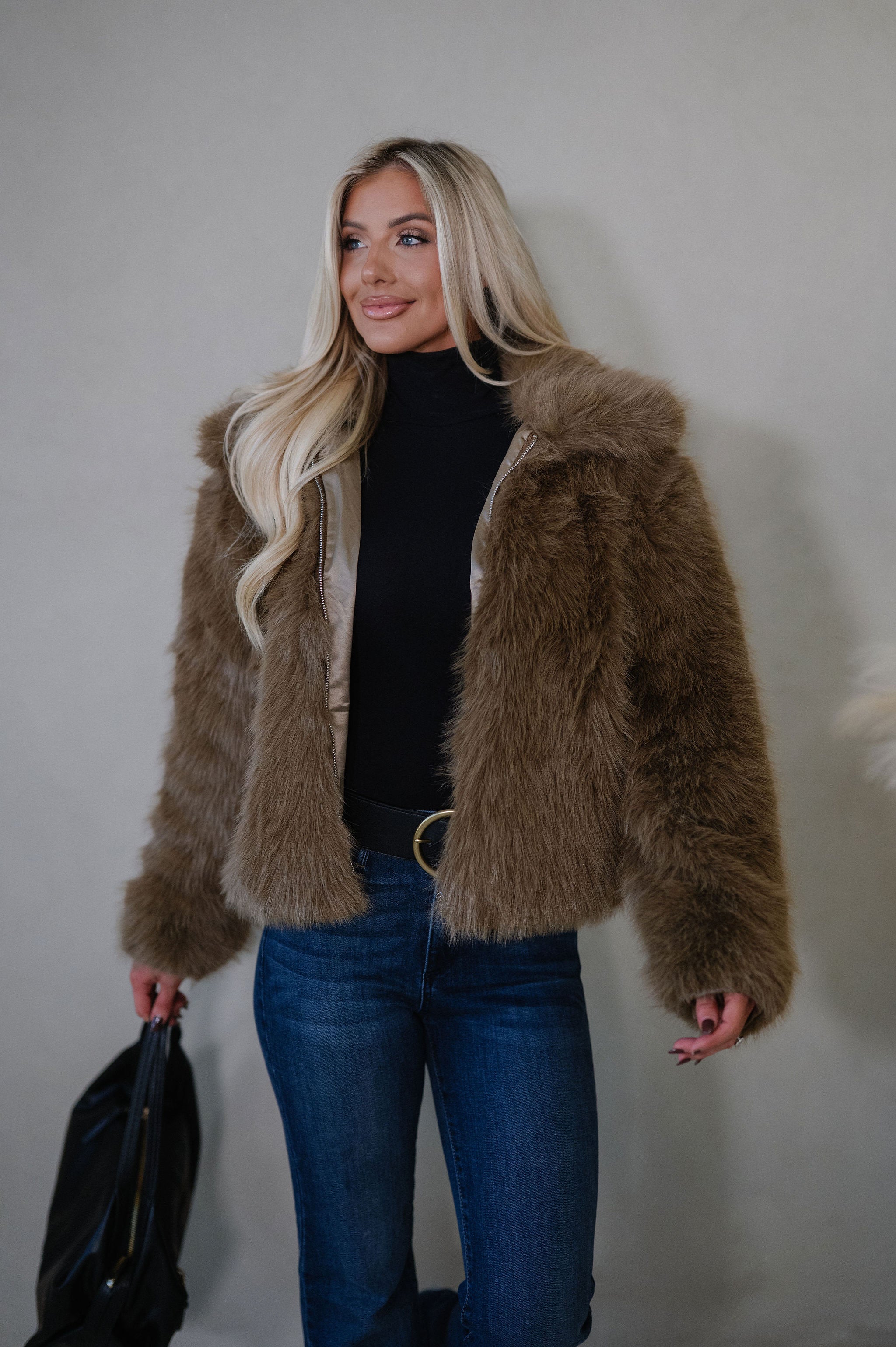 Audrey Faux Fur Jacket-Brown