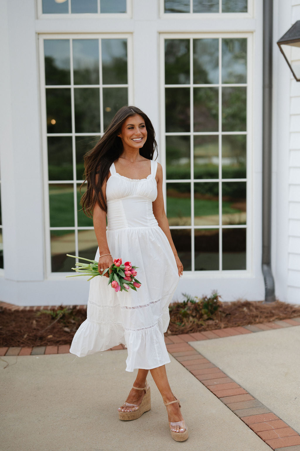 Ollie Ruffle Midi Dress-Off White