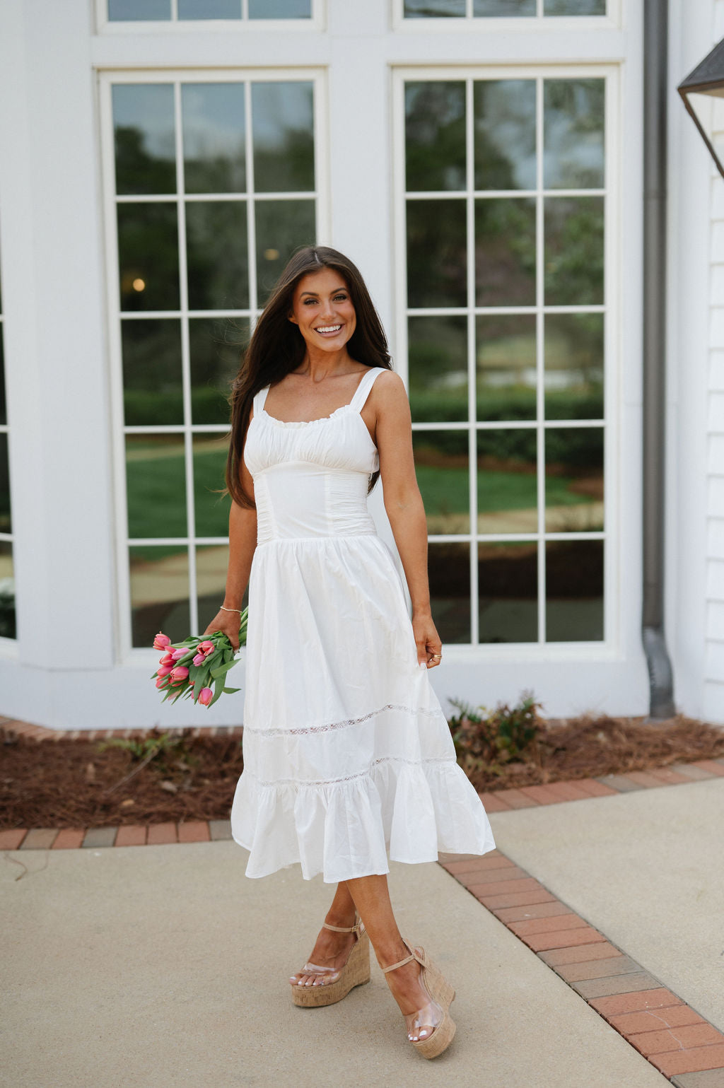 Ollie Ruffle Midi Dress-Off White