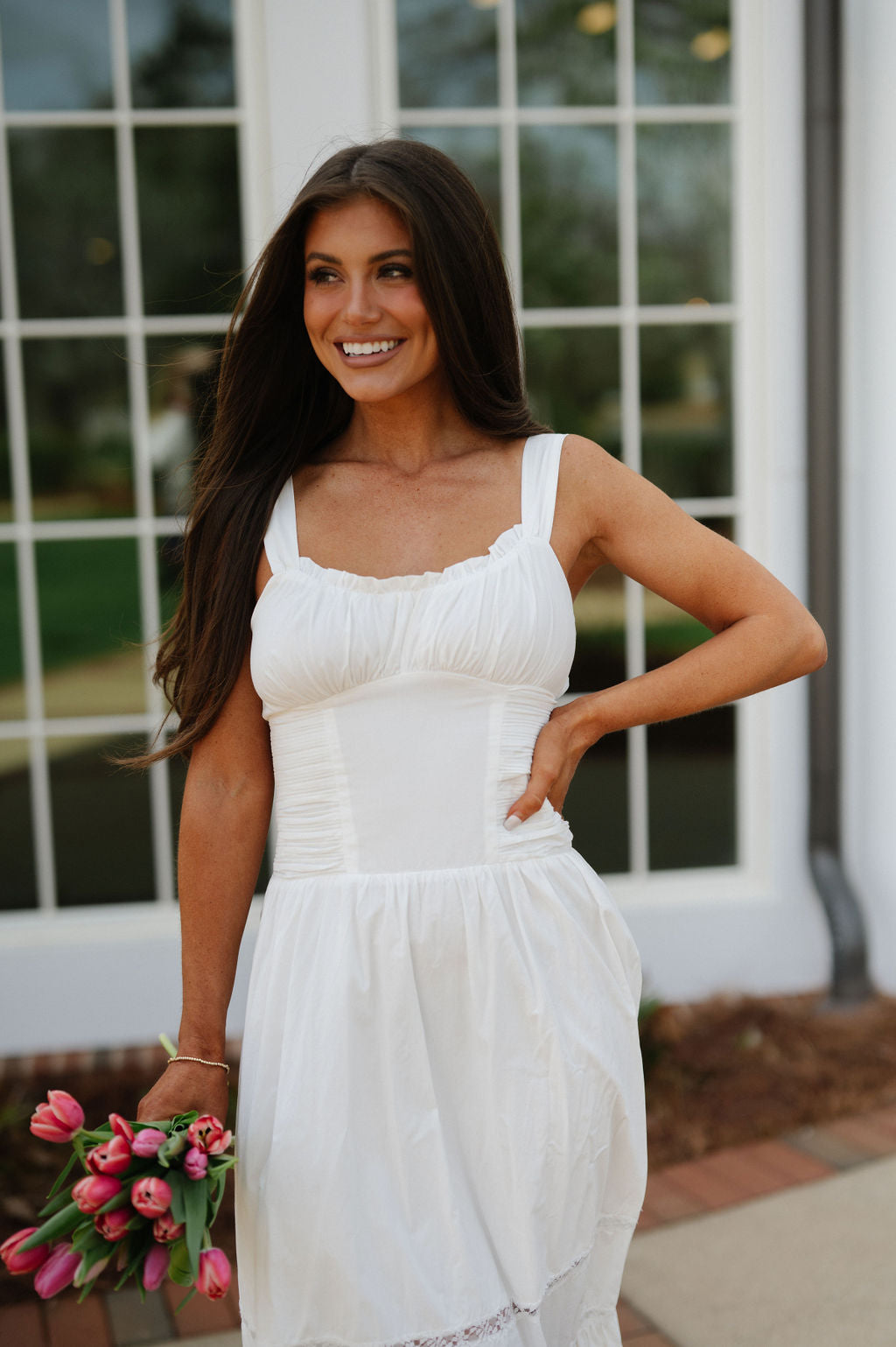 Ollie Ruffle Midi Dress-Off White