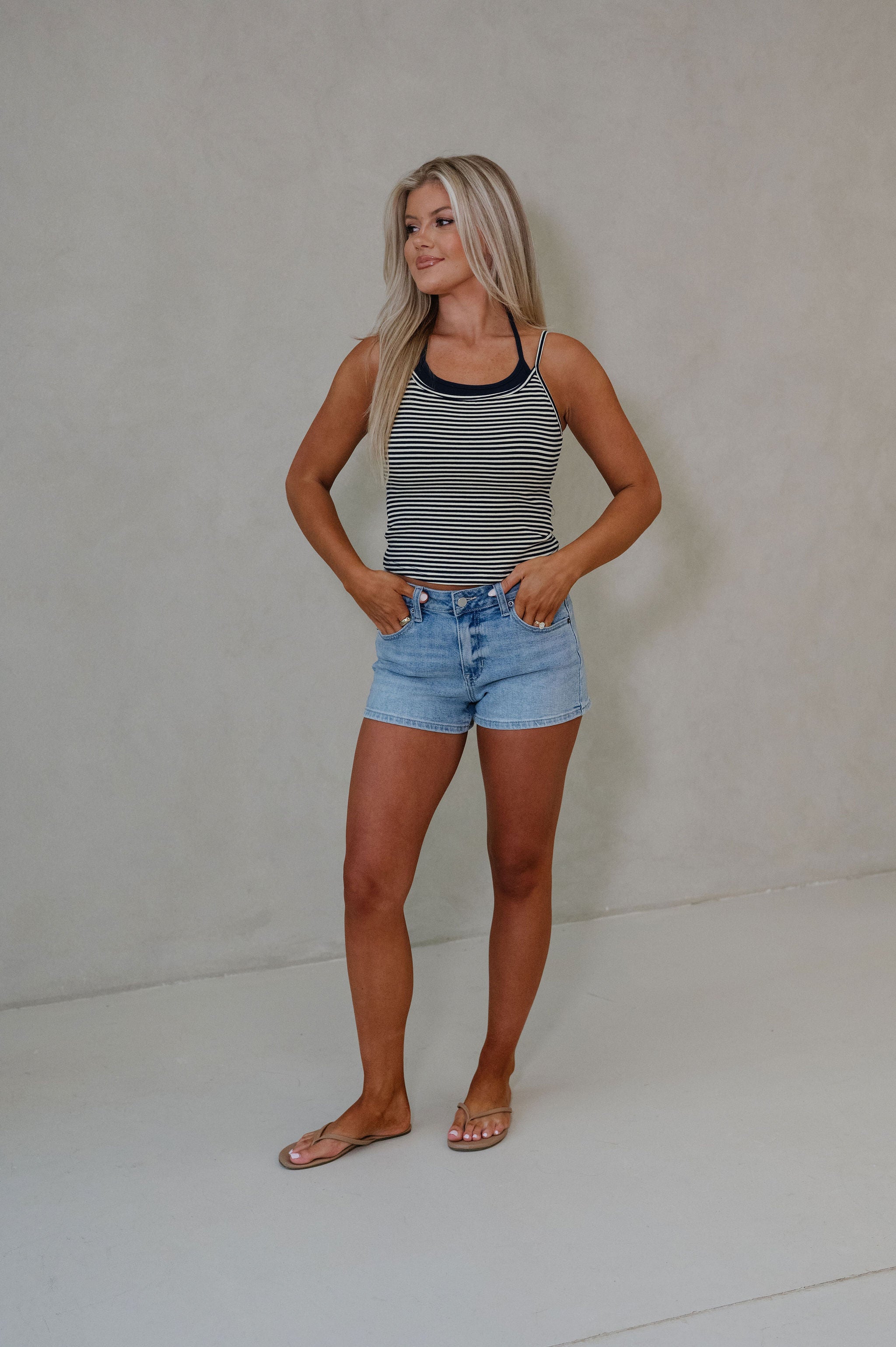 Two Tone Halter Top-Navy/Yellow