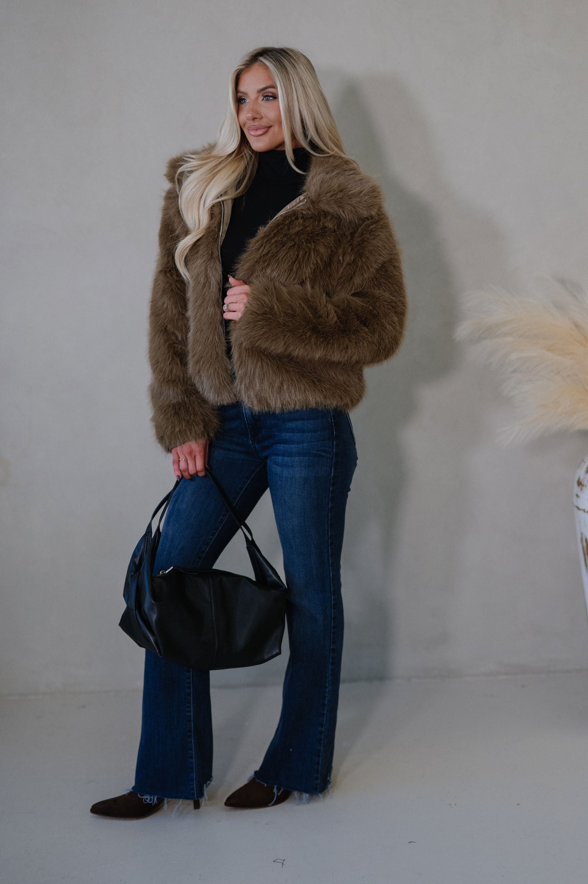 Audrey Faux Fur Jacket-Brown