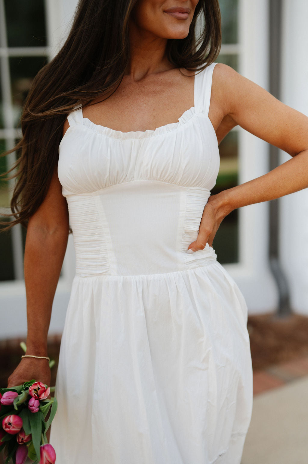Ollie Ruffle Midi Dress-Off White