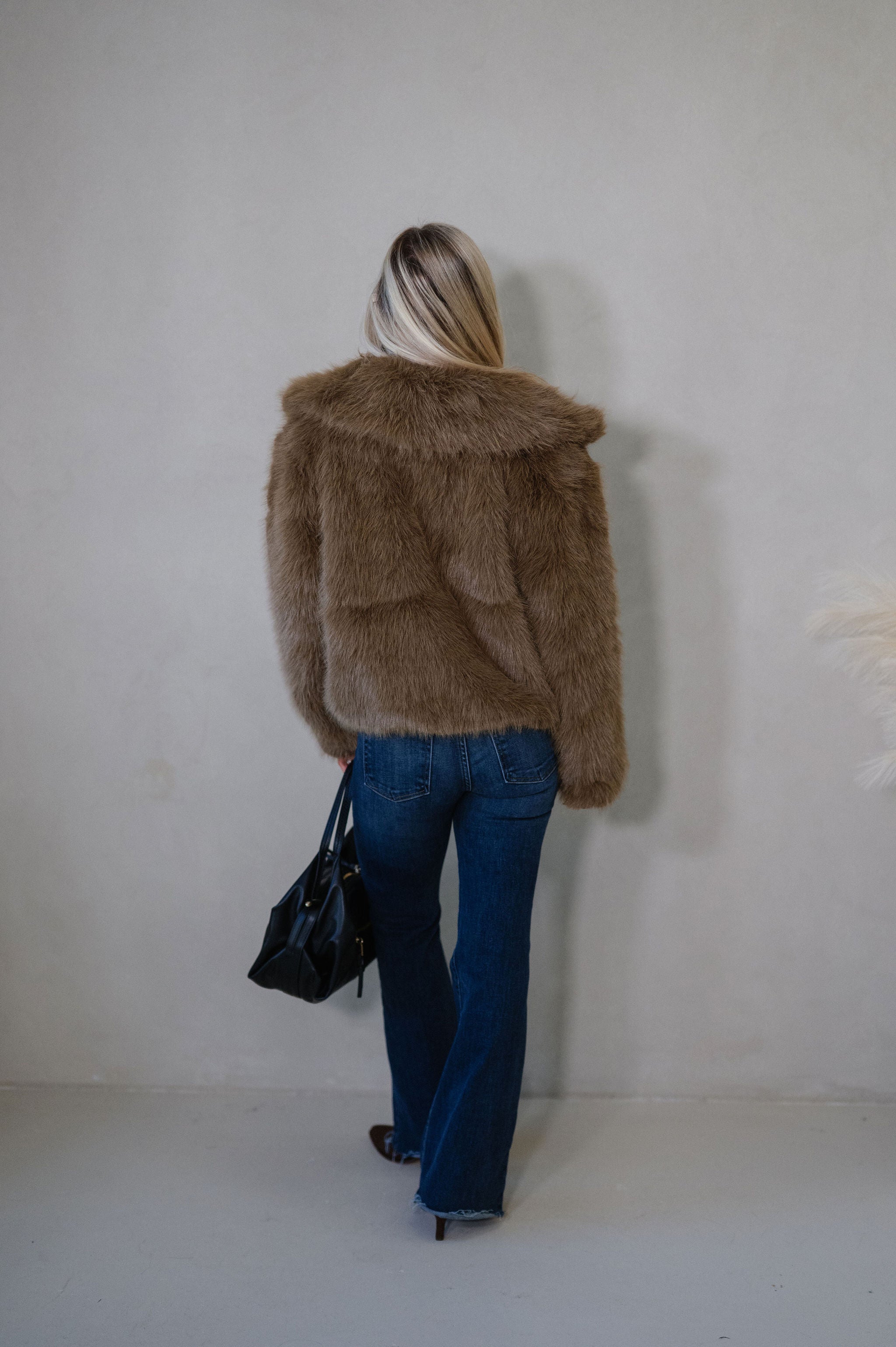 Audrey Faux Fur Jacket-Brown