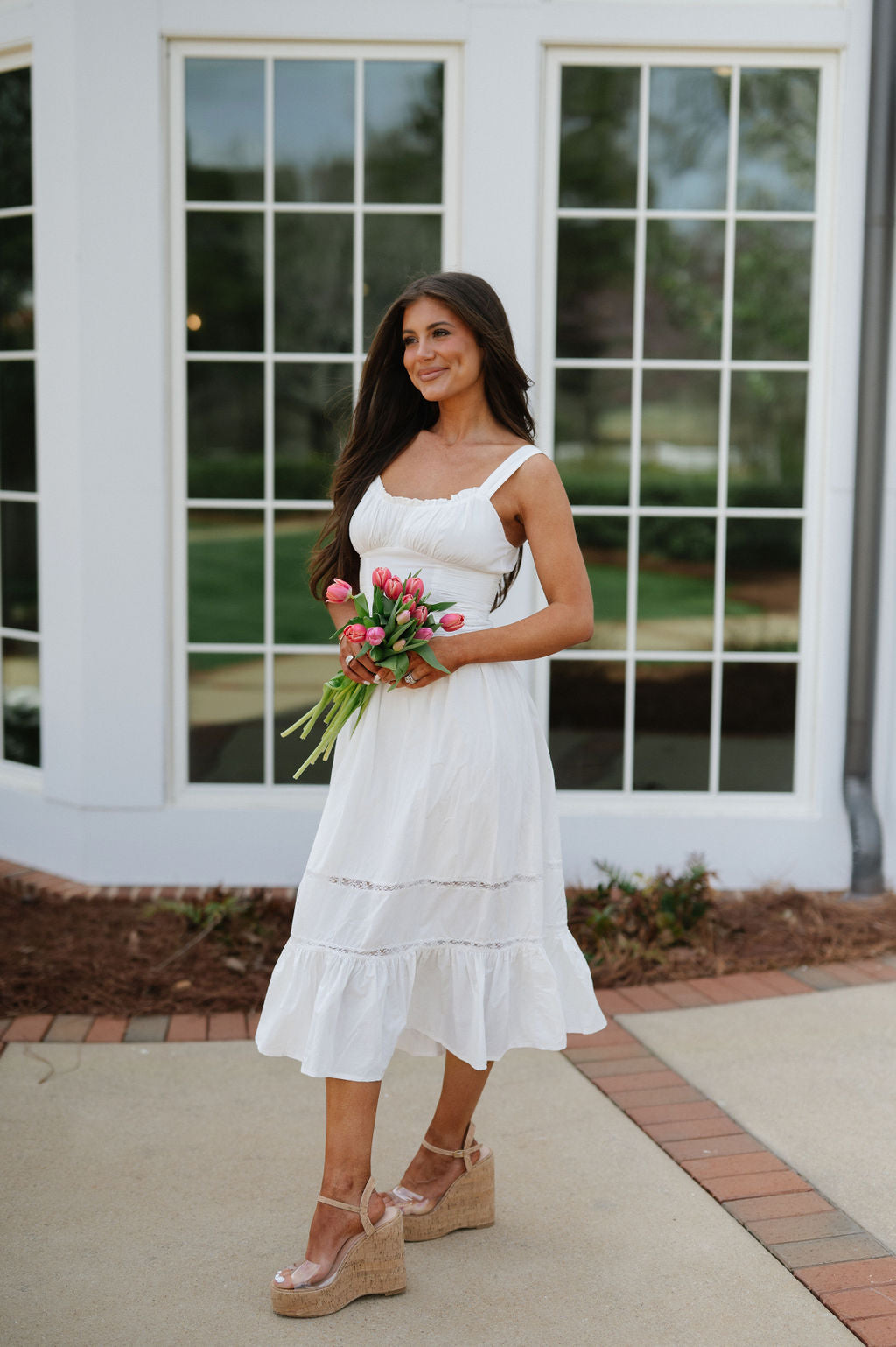 Ollie Ruffle Midi Dress-Off White