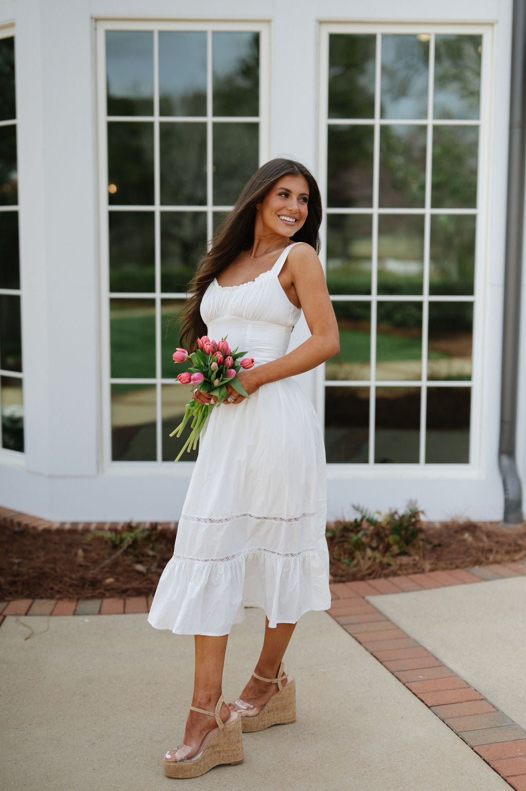 Ollie Ruffle Midi Dress-Off White