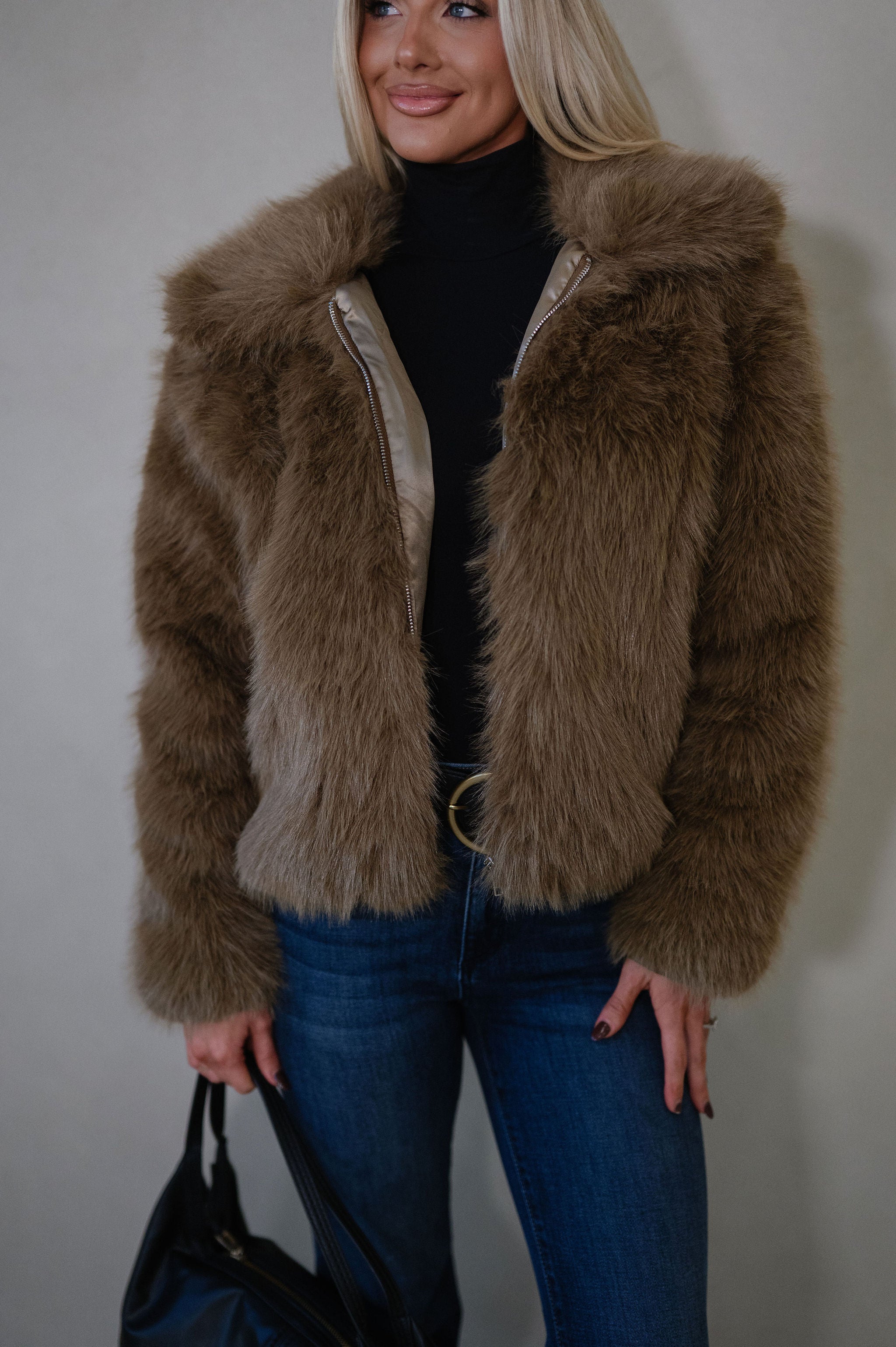 Audrey Faux Fur Jacket-Brown