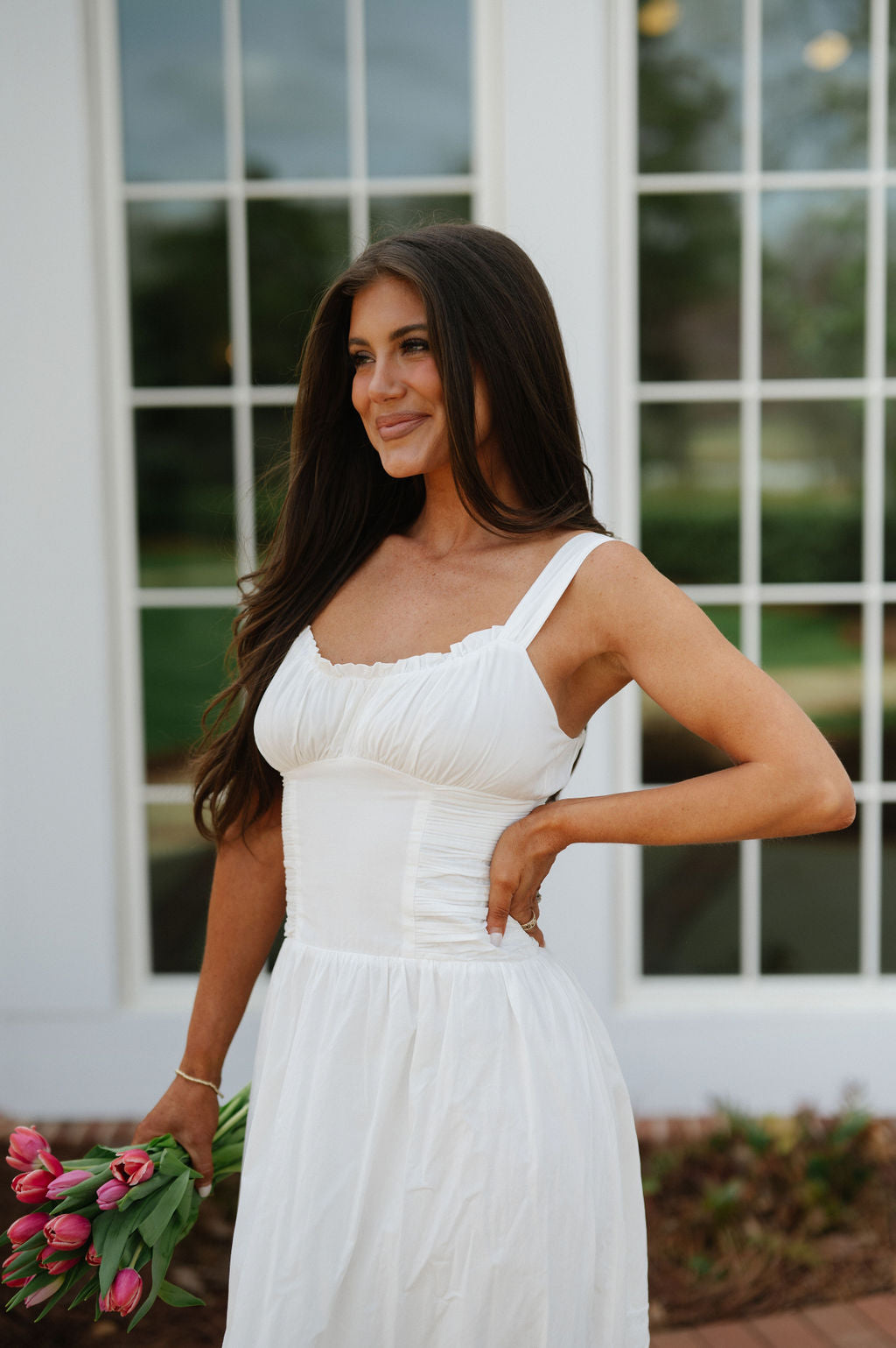 Ollie Ruffle Midi Dress-Off White
