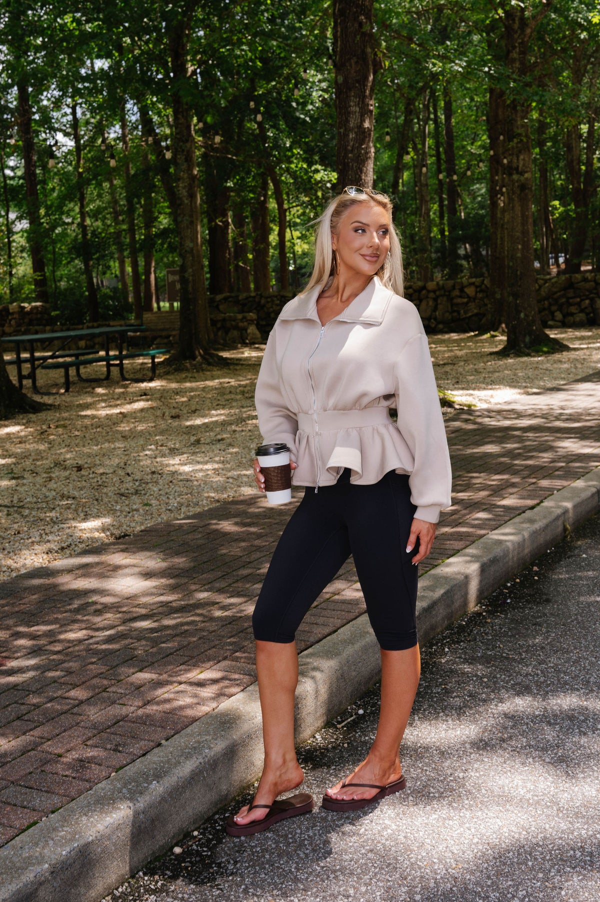 Natalie Peplum Scuba Jacket-Taupe