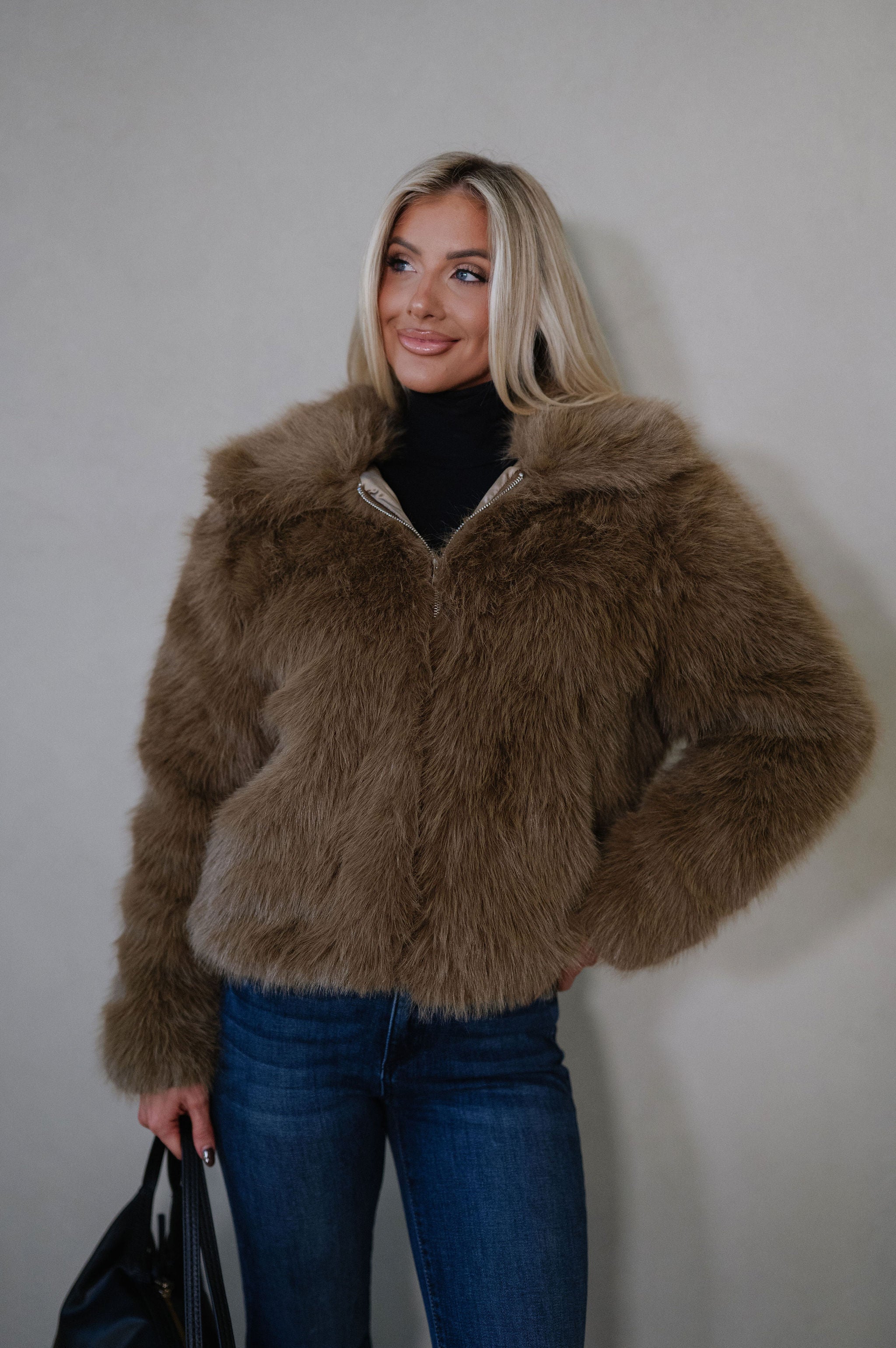 Audrey Faux Fur Jacket-Brown