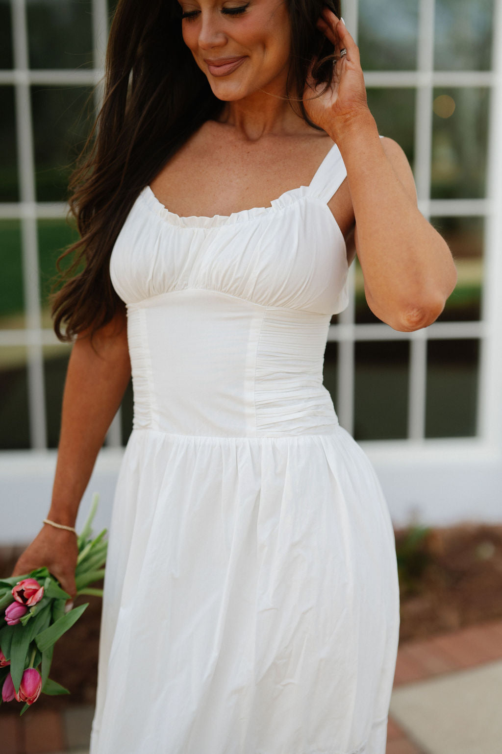 Ollie Ruffle Midi Dress-Off White