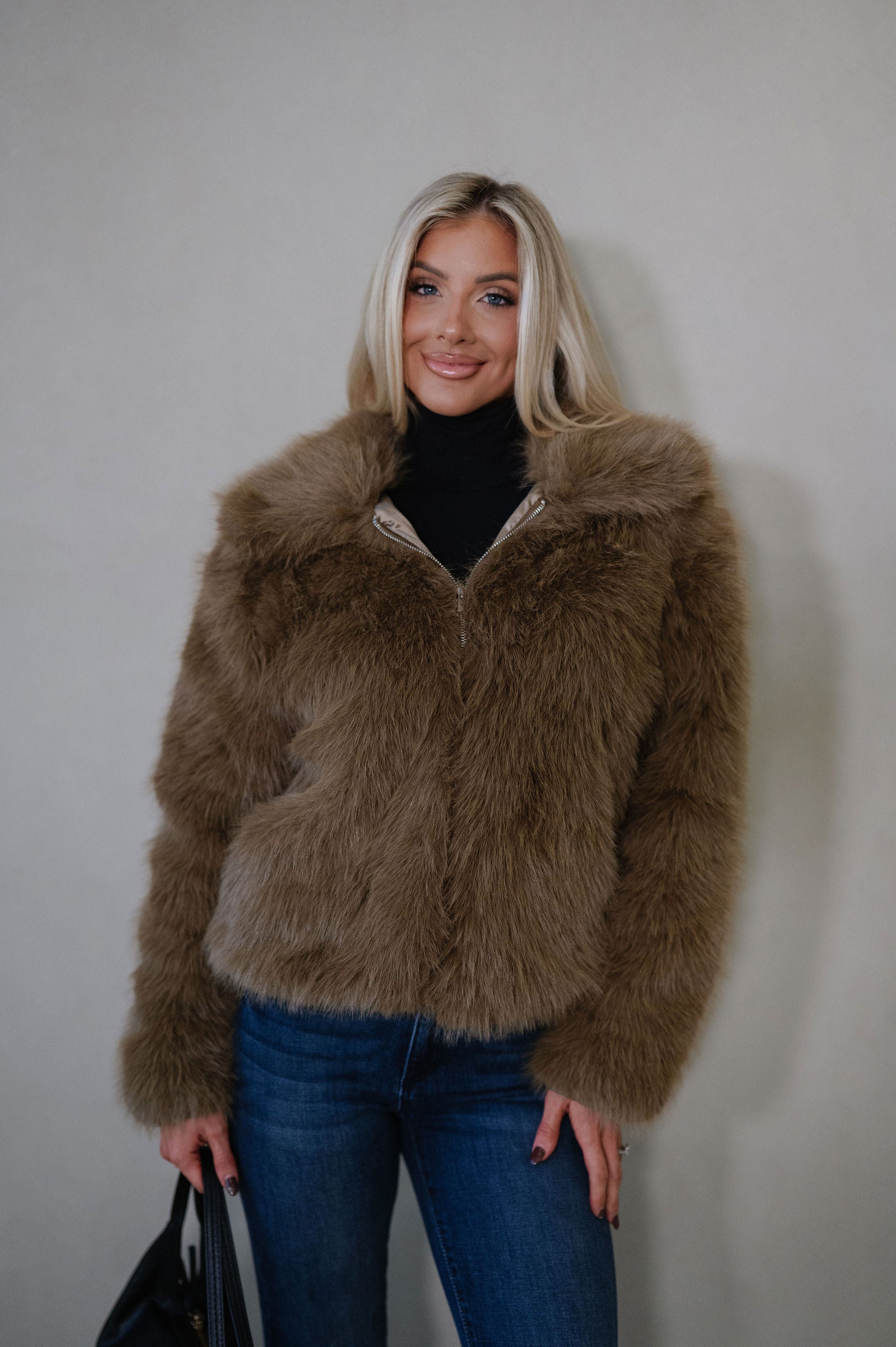 Audrey Faux Fur Jacket-Brown