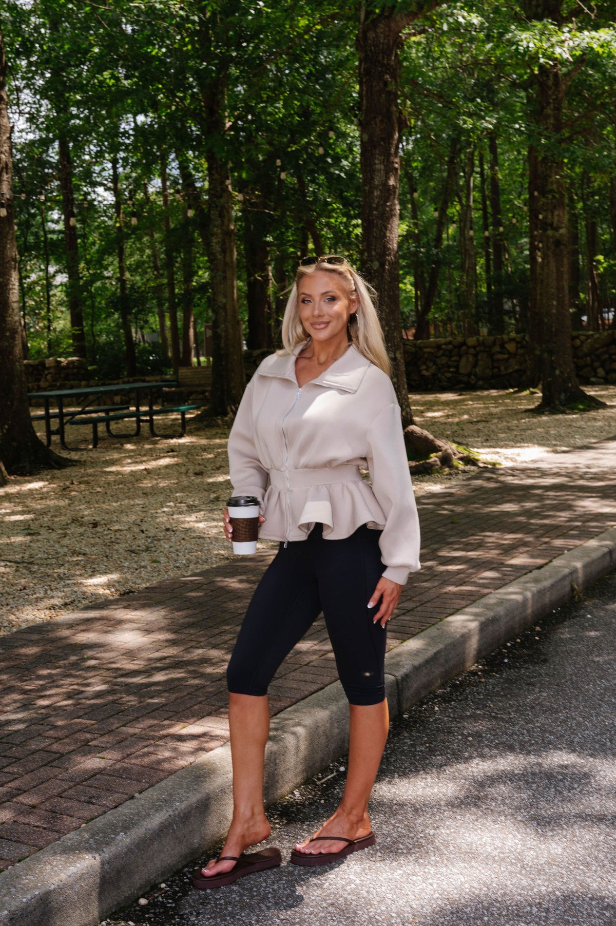 Natalie Peplum Scuba Jacket-Taupe